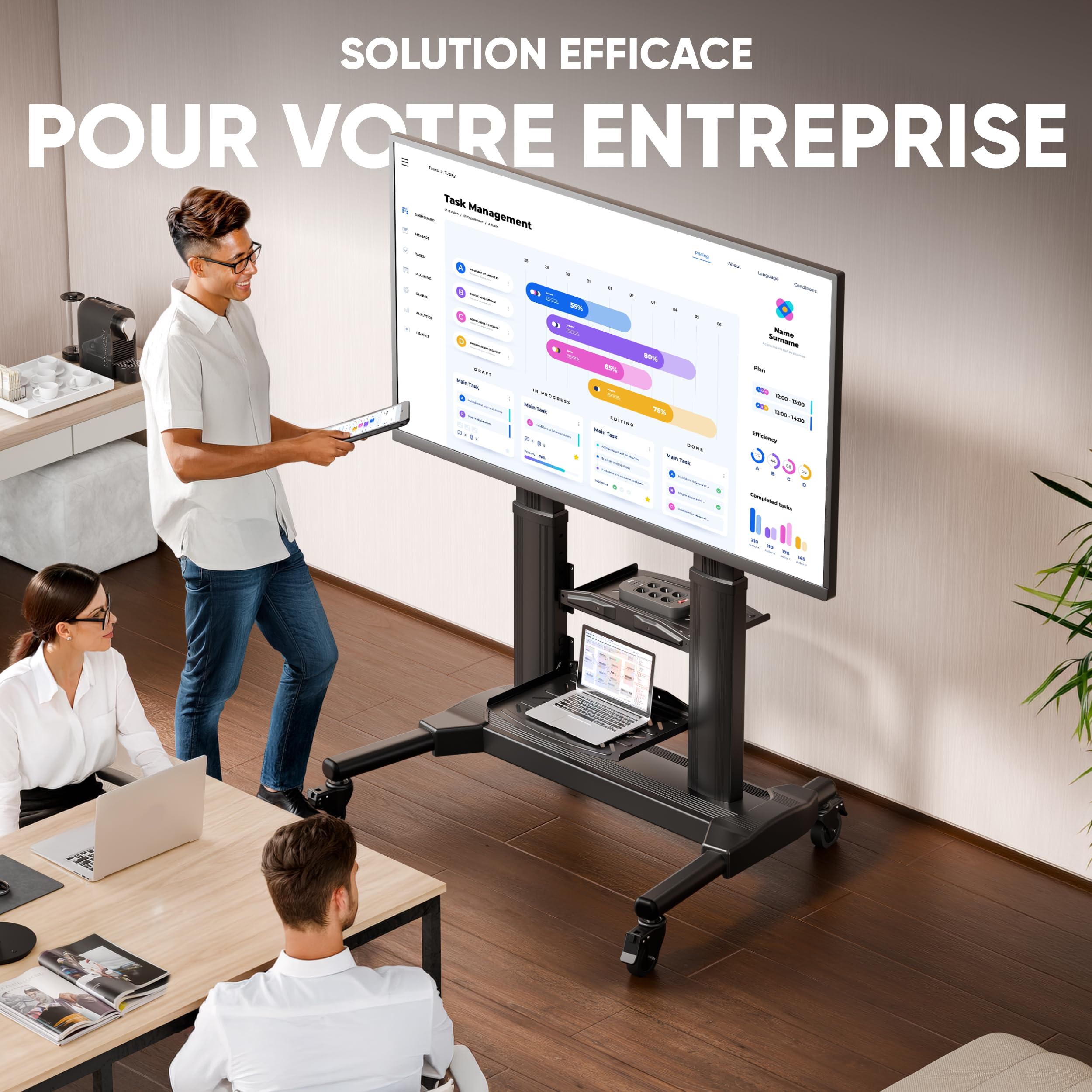 ONKRON Support TV roulettes 40" - 80", 55,5 kg, Max VESA 700x400, TS2771-B
