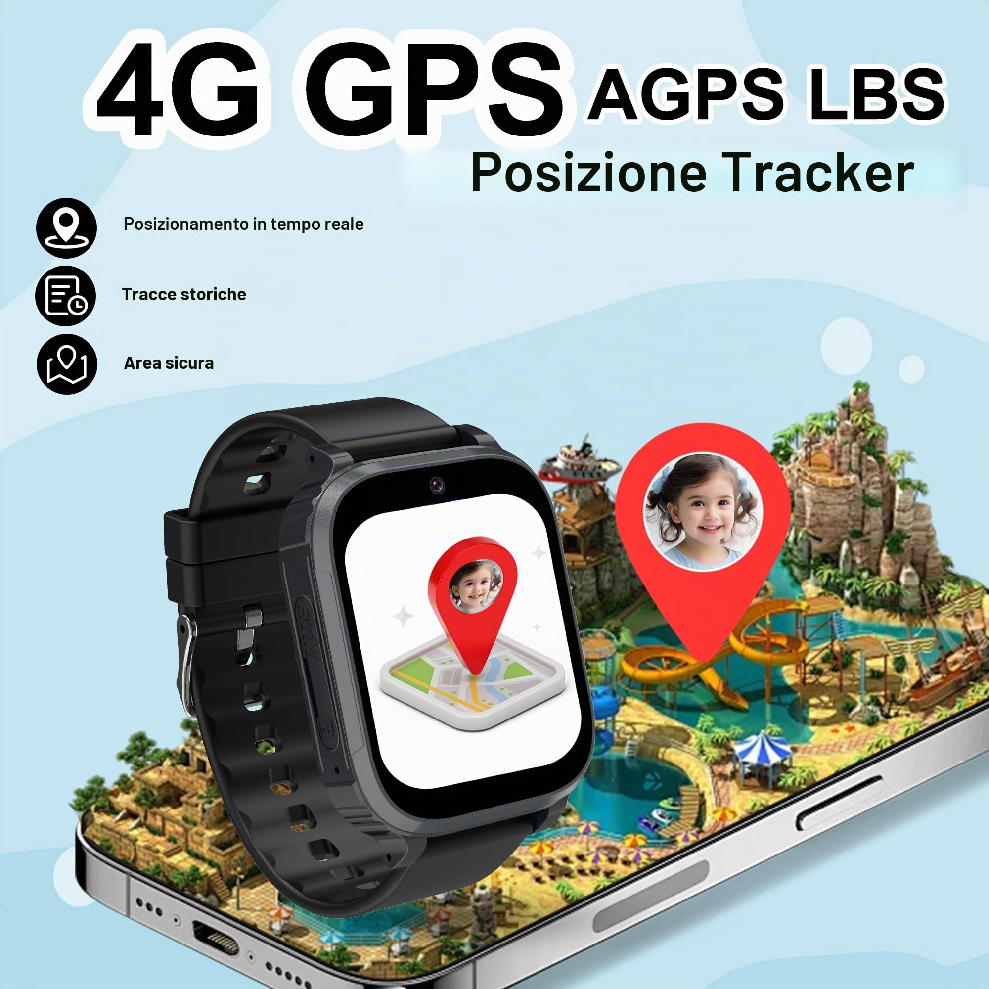 4G Smartwatch Bambini con GPS Telefono Videotelefono Chiamate SOS | Orologio Smartwatch Bambini GPS per Ragazzo e Ragazza, IP68 Impermeabile Orologio Bambino Videotelefono Cellulare Chat Regalo