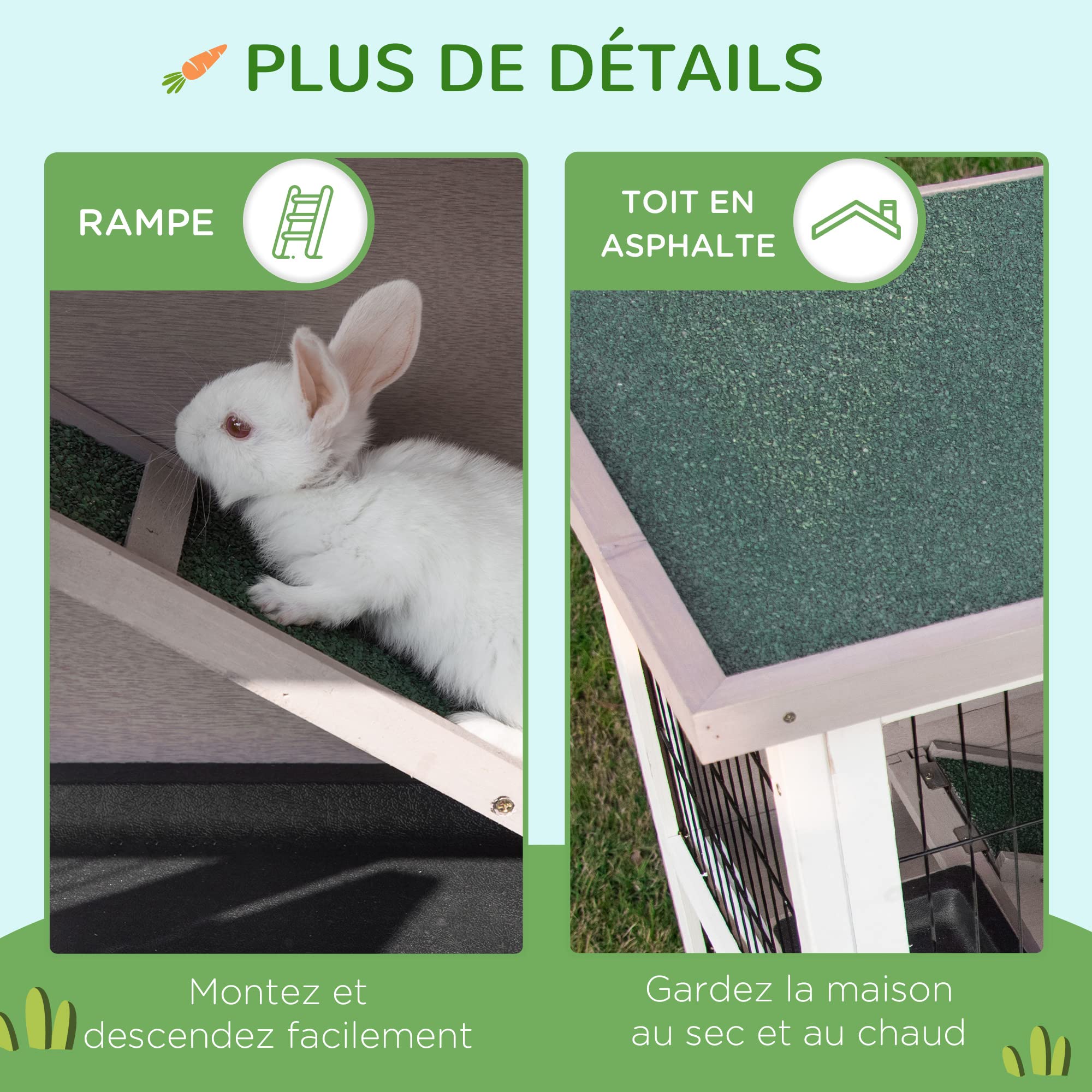 PawHut Cage pour Lapin 2 Niveaux 122 x 50 x 101cm Gris Blanc