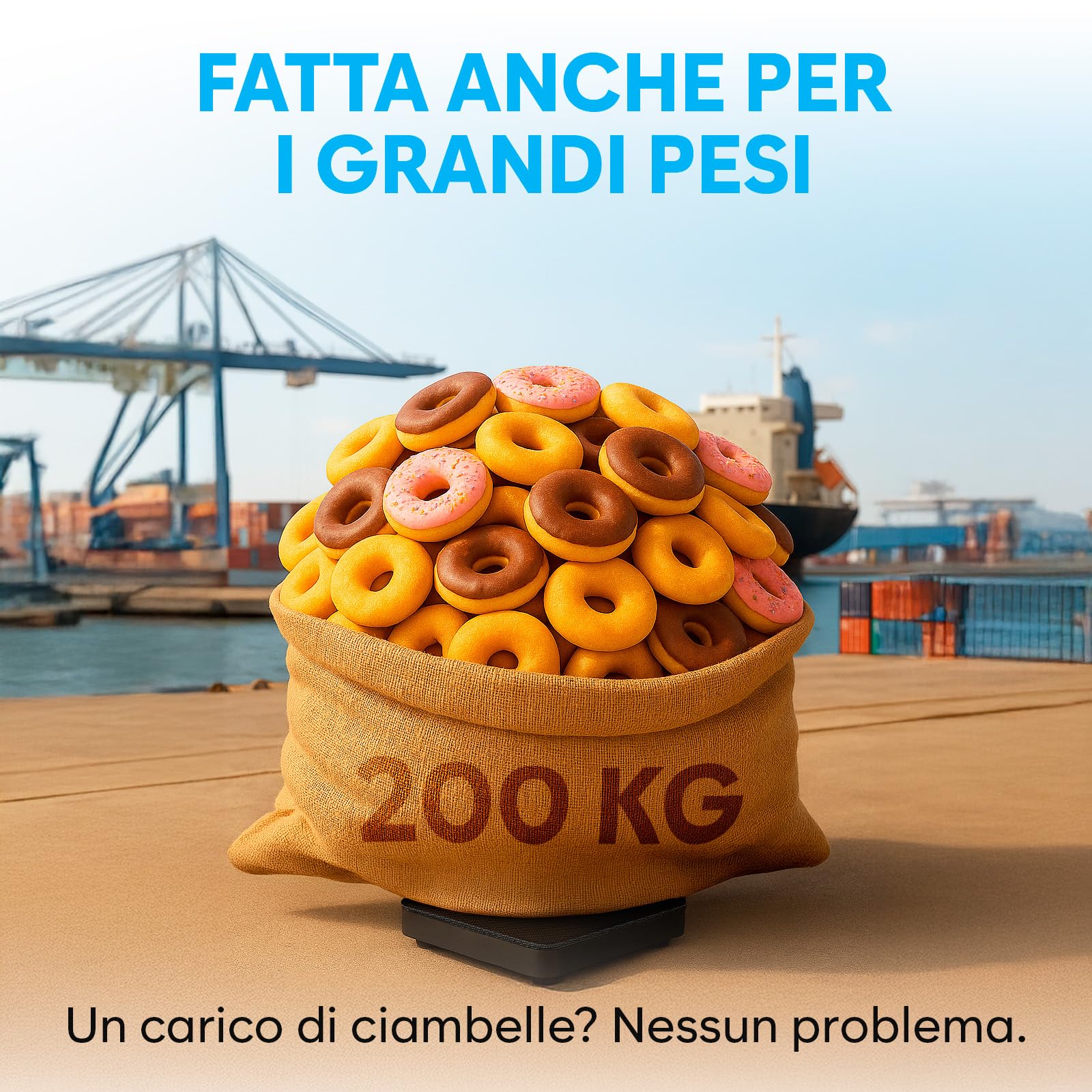 Bilancia Professionale 200 kg/10 g Alta Precisione con Funzione Hold/Tara per Pacchi Bagagli Uso Industriale Nero Opaco