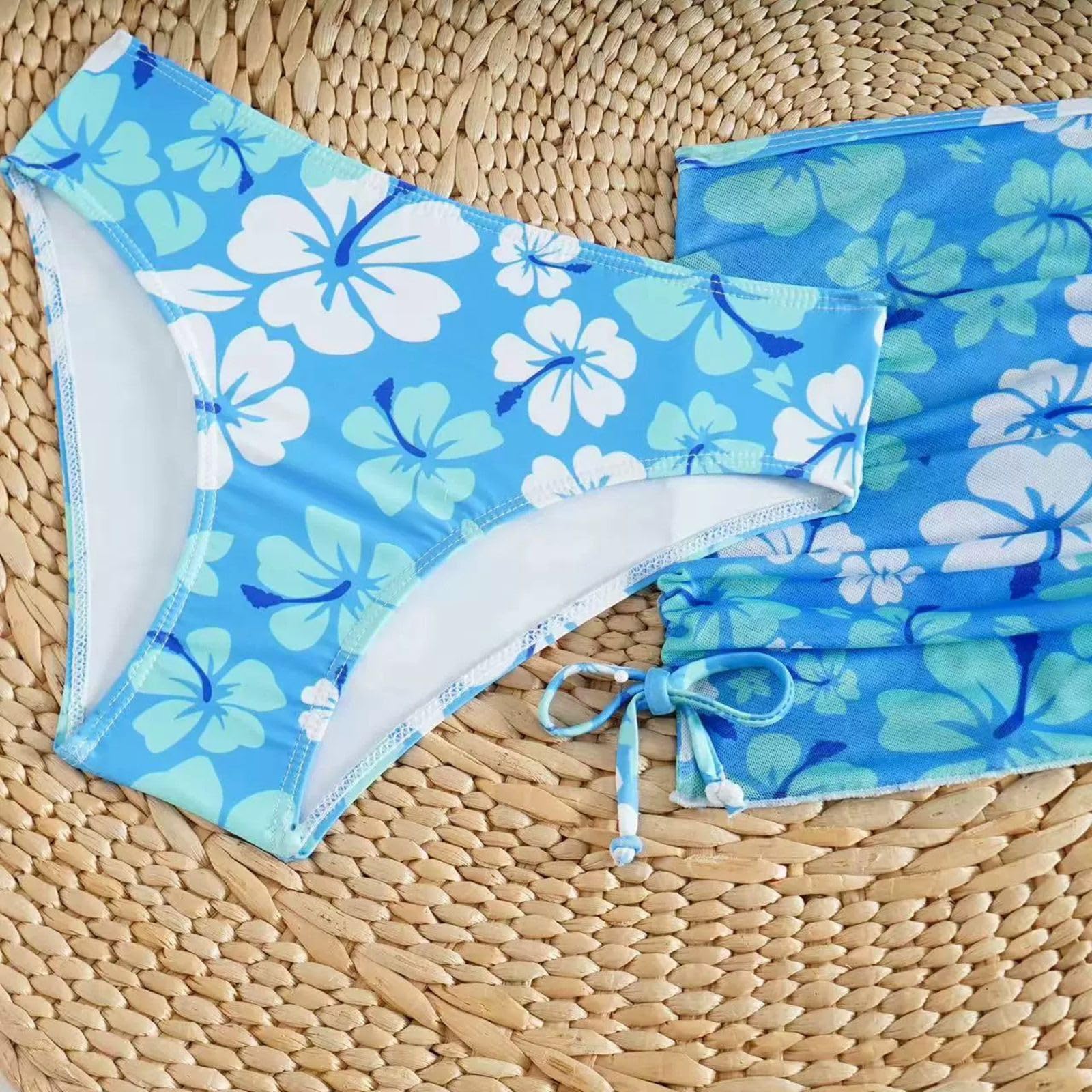 Conjunto de Bikini Niña 3 Piezas 7-14 Años Traje de Baño Niña Adolescente Natacion Bañador Piscina Trikini Tankini Deportivo Triangular y Bragas con Falda Flores Playa Vacaciones Verano