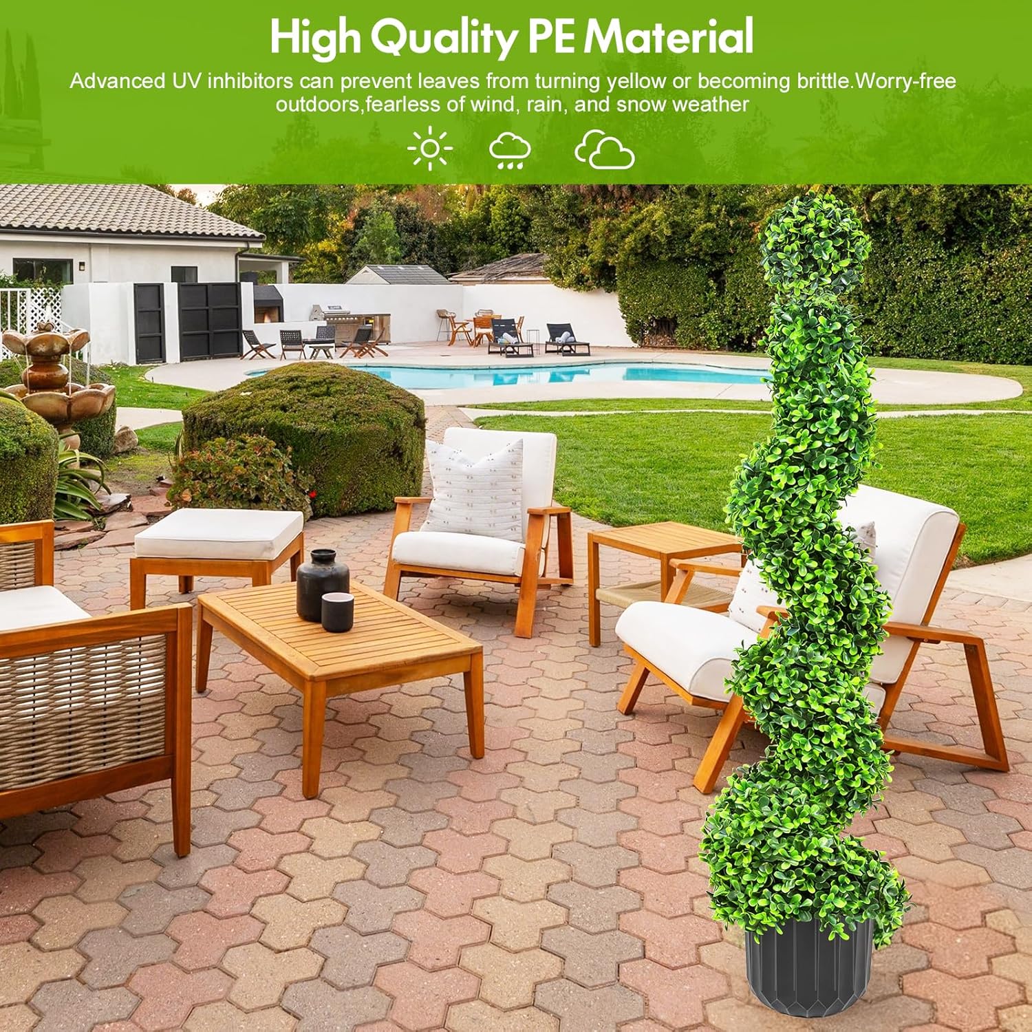 2 Pack 3FT Artificial Spiral Topiary Trees, Realistic Boxwood Trees, Evergreen PE Faux Plants with Durable Pot, Outdoor & Indoor Year-Round Garden, Patio, Porch, Home Entryway Decor