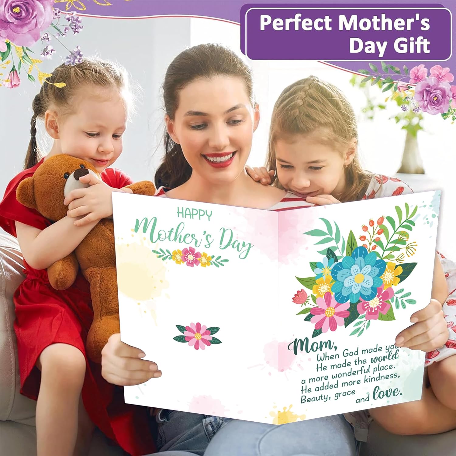 Jumbo Happy Mothers Day Card with Envelope DaySpring Religious Big Mother's Day Greeting Cards Funny Gift for Mom Sister Daughter Giant Guest Book Signature Big Large Card Shaped Floral 14x21 inch