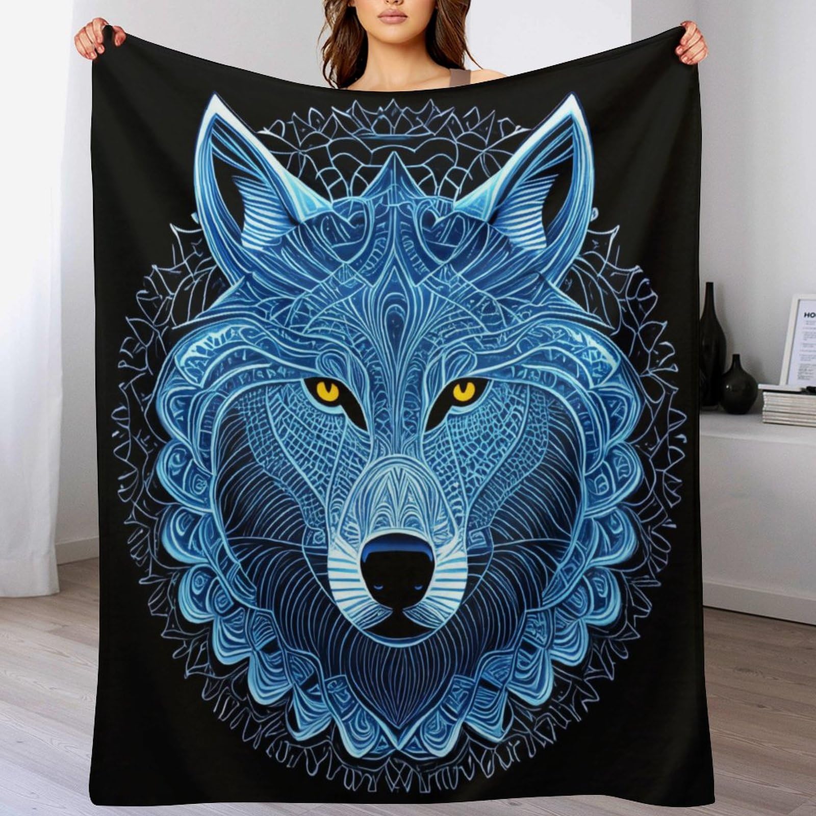 Couverture loup plaid polaire flanelle douce 150x200 pour grand canapé-lit