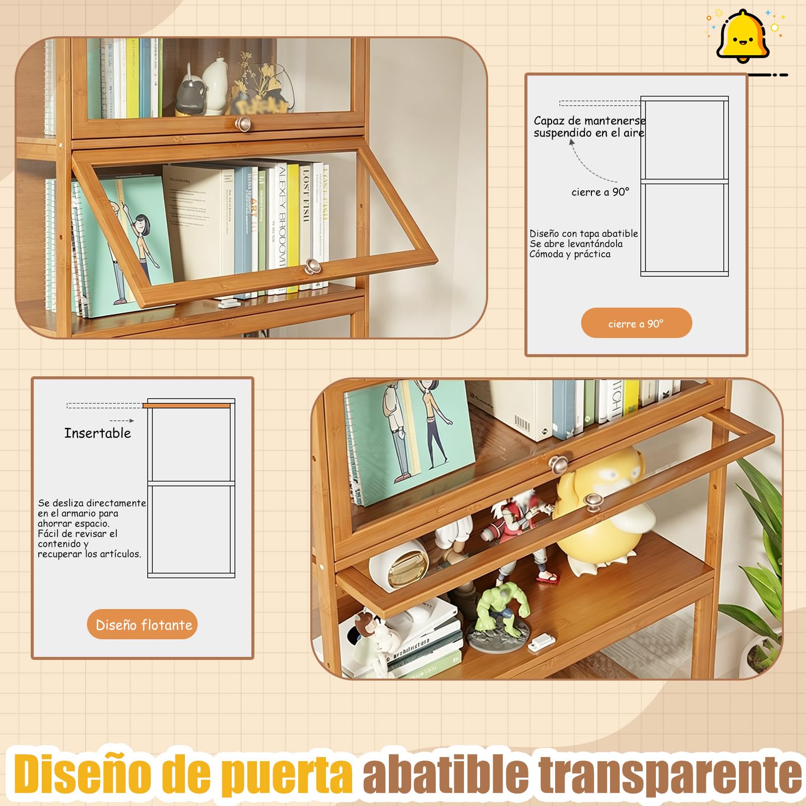 Vitrina expositora Hecho de Marco de bambú Natural,Vitrina Expositora,Multifuncional de Vidrio a Prueba de Polvo,fácil de Instalar,selado e à Prova de pó（Blanco-80×32×40cm）