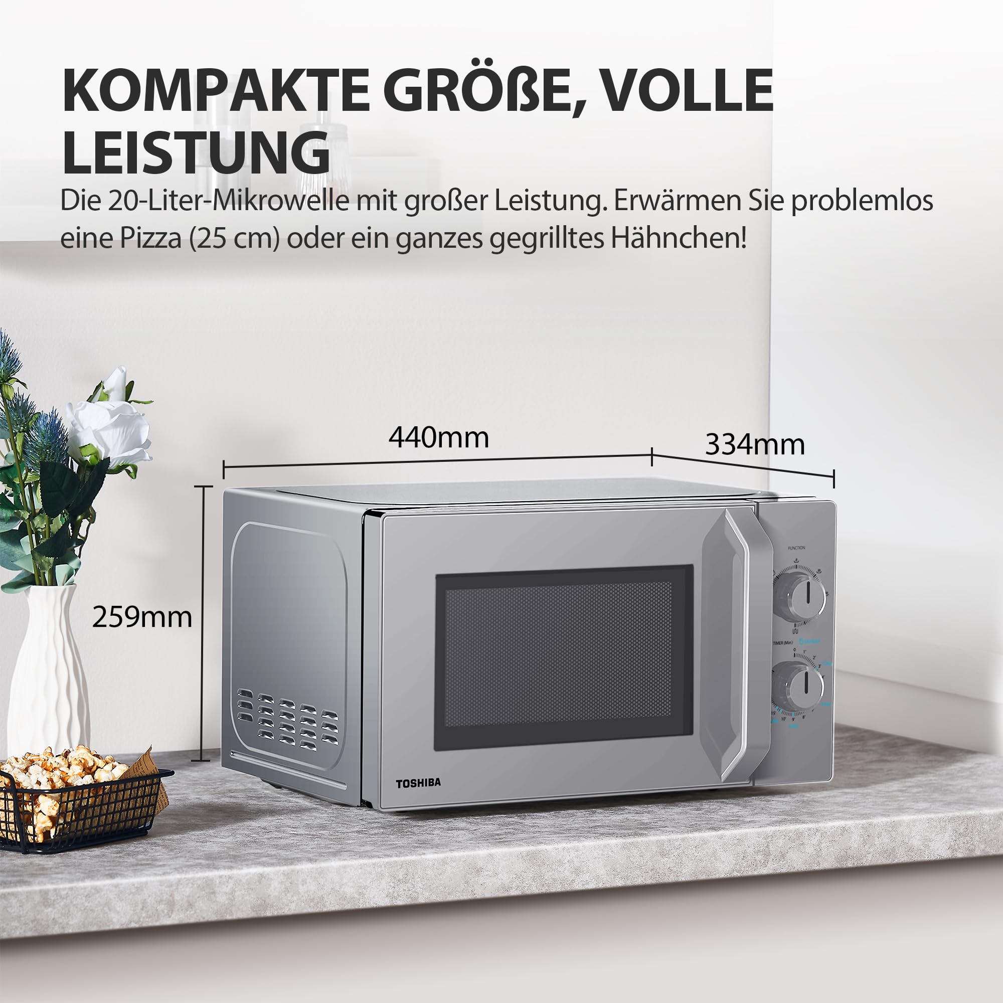 Four à micro-ondes Toshiba MW2-MG20PF(SL) avec grill croustillant et fonction de cuisson combinée, 5 niveaux de puissance, puissance de gril 1000 W, argent