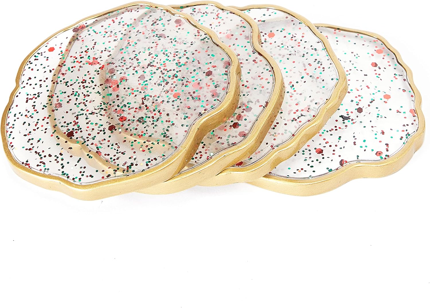 Sparkle Drink Coasters - Set of 4 - Gold Rim Christmas Holiday Winter Themed Coaster - Absorbent Decorative Home Decor Tabletop Durable Coffee Cup Coaster - for Table, Bar Desk Table