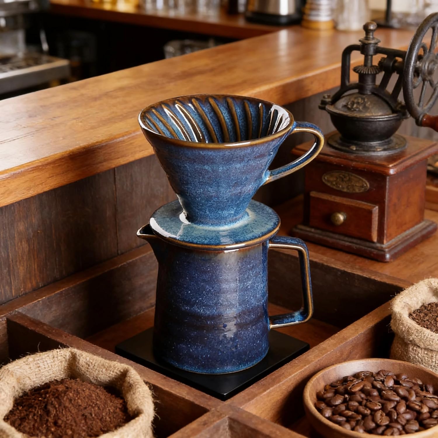 Ceramic coffee dripper, starry blue V20 pour-over coffee pot, 450ml pour-over coffee dripper