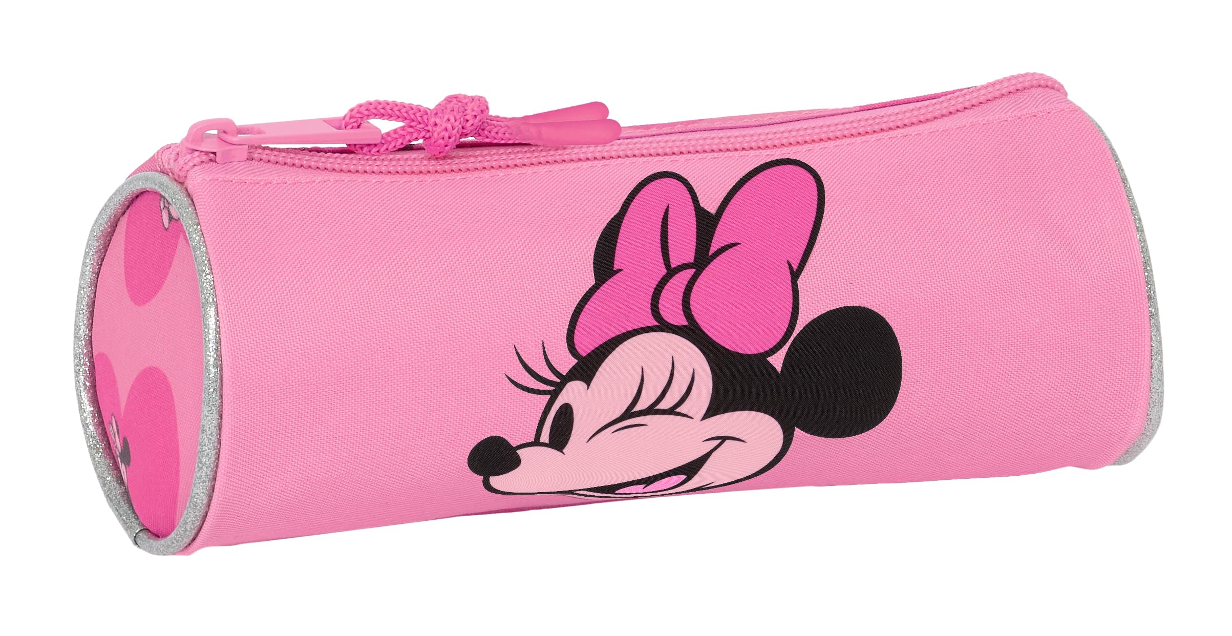 Safta Minnie Mouse Loving - Estuche Redondo Escolar, Estuche Infantil, Estuche Niño, Ideal para Niños de 5 a 14 Años, Cómodo y Versátil, Calidad y Resistencia, 20x7 cm, Color Rosa