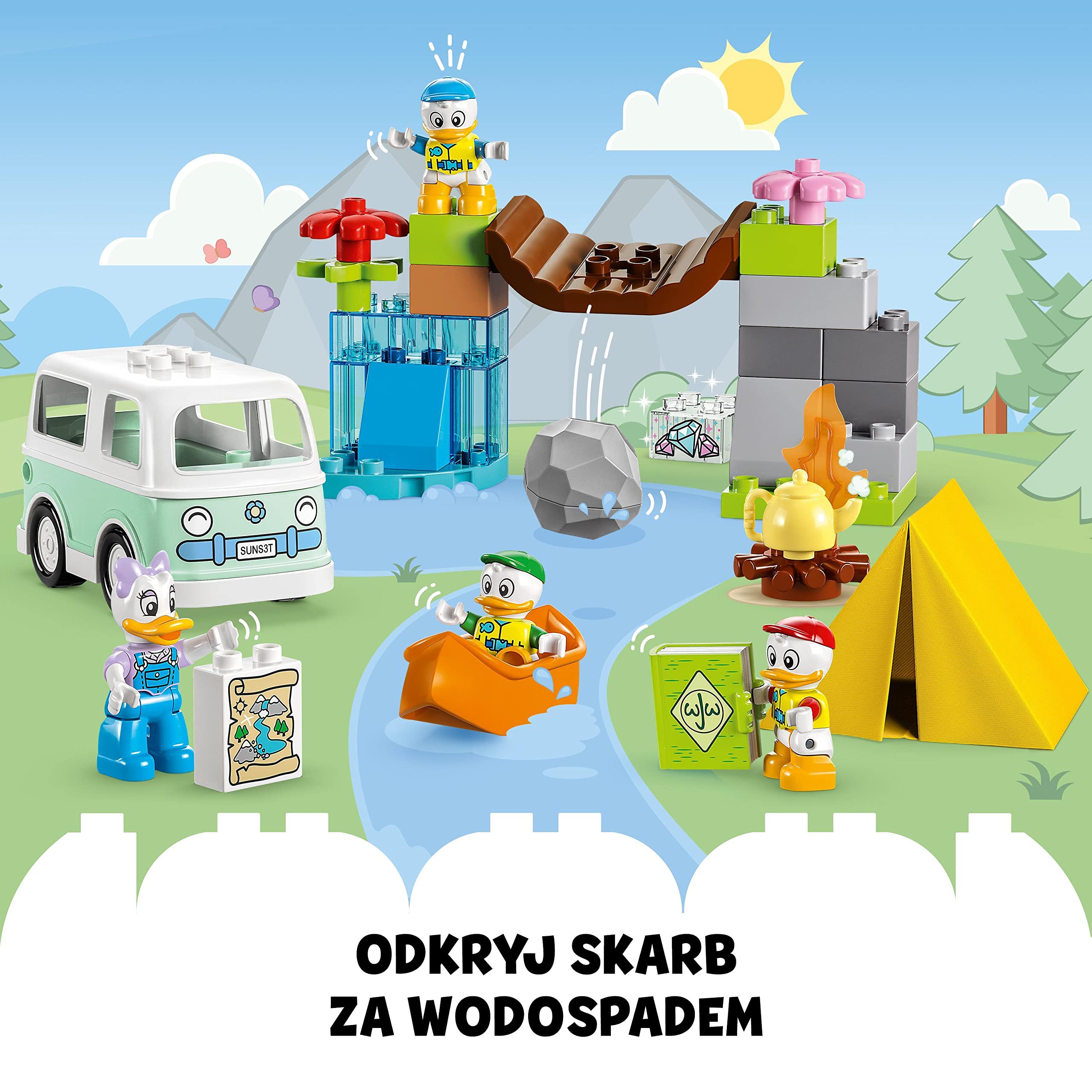 LEGO DUPLO Disney Mickey and Friends Kempingowa przygoda, zabawka dla dziecka z zabawkowym kamperem i figurkami Kaczki Daisy, Hyzia, Dyzia i Zyzia, prezent dla 2-latka, dla chłopca i dziewczynki 10997