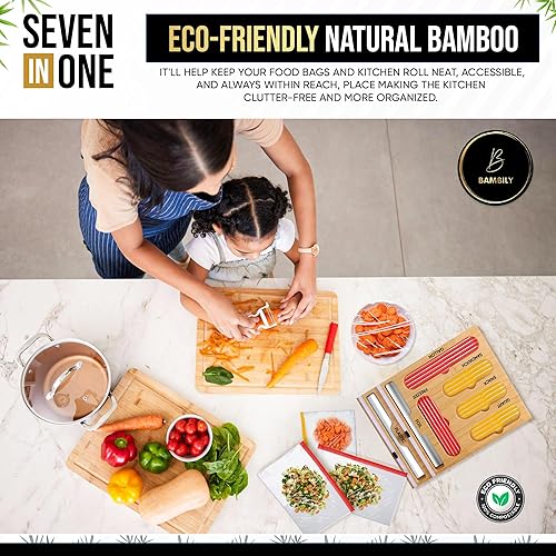 Miniatura 7 de Organizador de bolsas de bambú para cajón, 7 en 1, organizador de bolsas de sándwich para cajón, organizador para bolsas y papel de aluminio