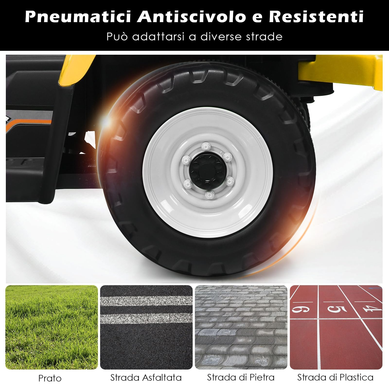 RELAX4LIFE Trattore Elettrico per Bambini 12V con Rimorchio Rimovibile, Telecomandato, 3 Velocità, Luce, Suoni, Musica, Clacson, USB,Portata 30 KG, 3 Anni+ (GIALLO)