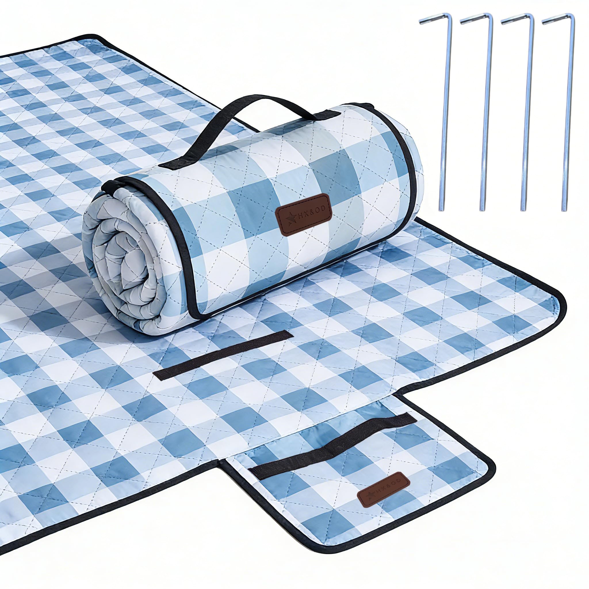 HX&OD Outdoor Picnic Blanket, Extra Large, 80''x80'' Waterproof Foldable Blankets Gingham Picnic Mat for Beach, Camping Grass Lawn Park Accessories