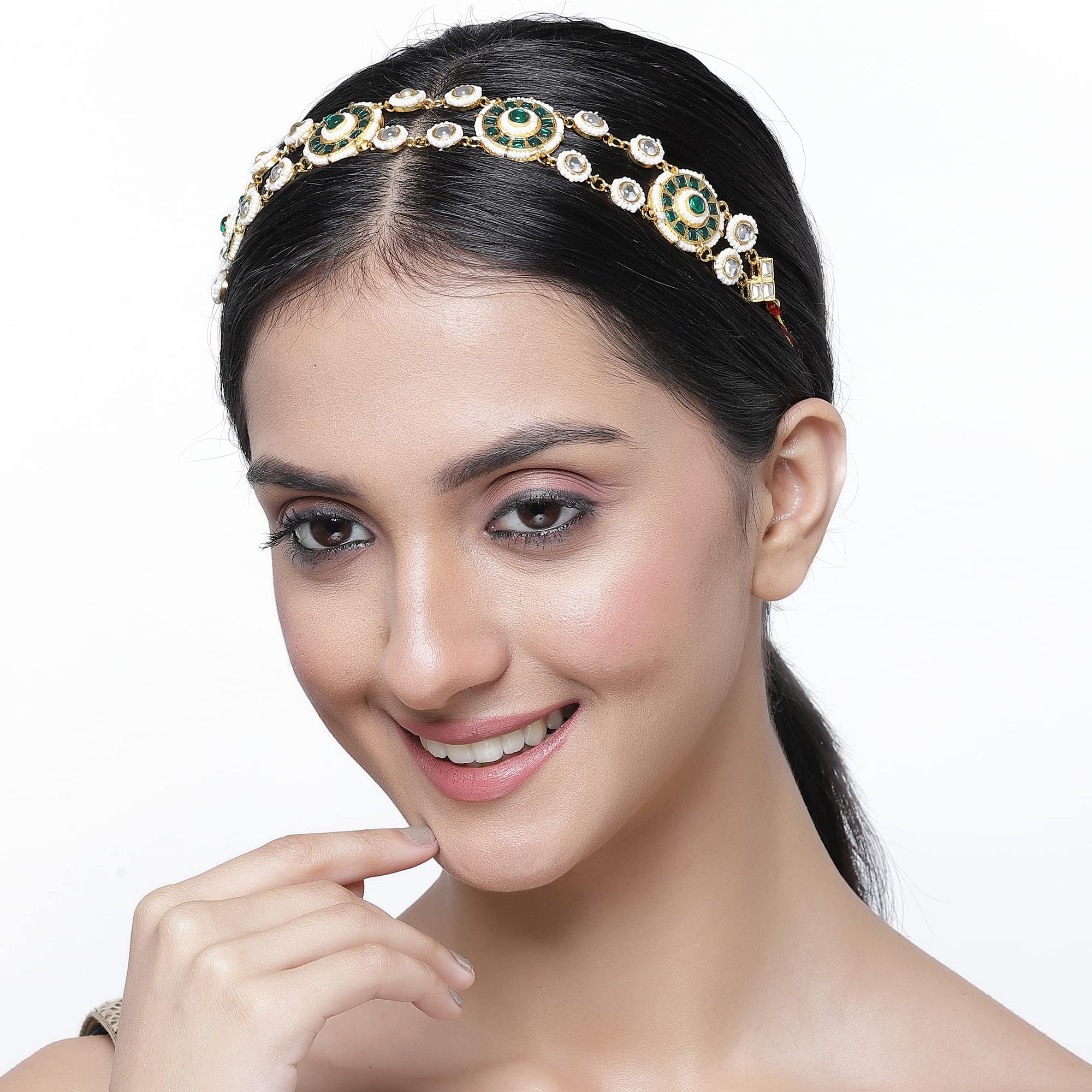 Gold-Plated Borla Style Matha Patti with Multi-Colour Stones