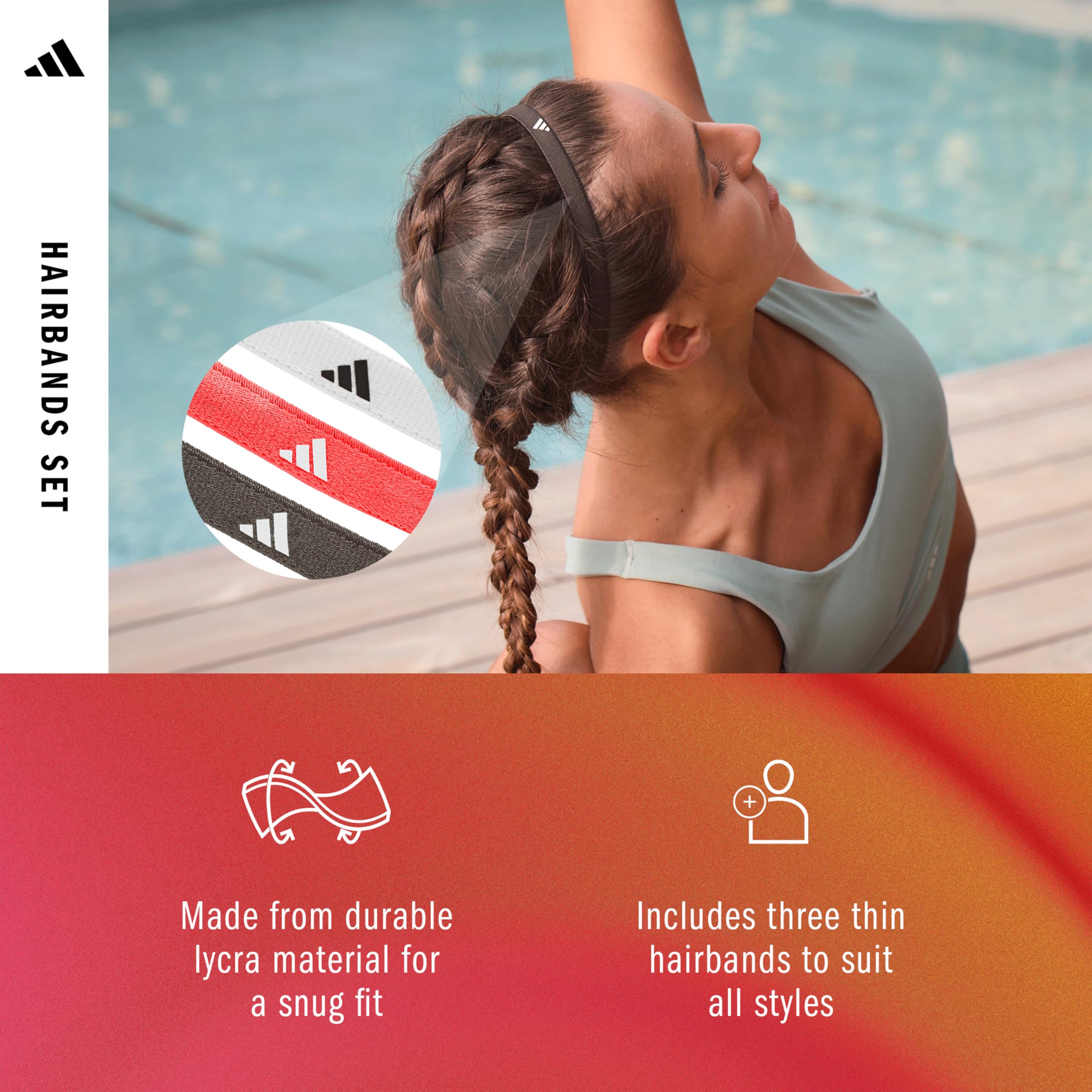 Sportowe opaski do włosów adidas (3 sztuki)