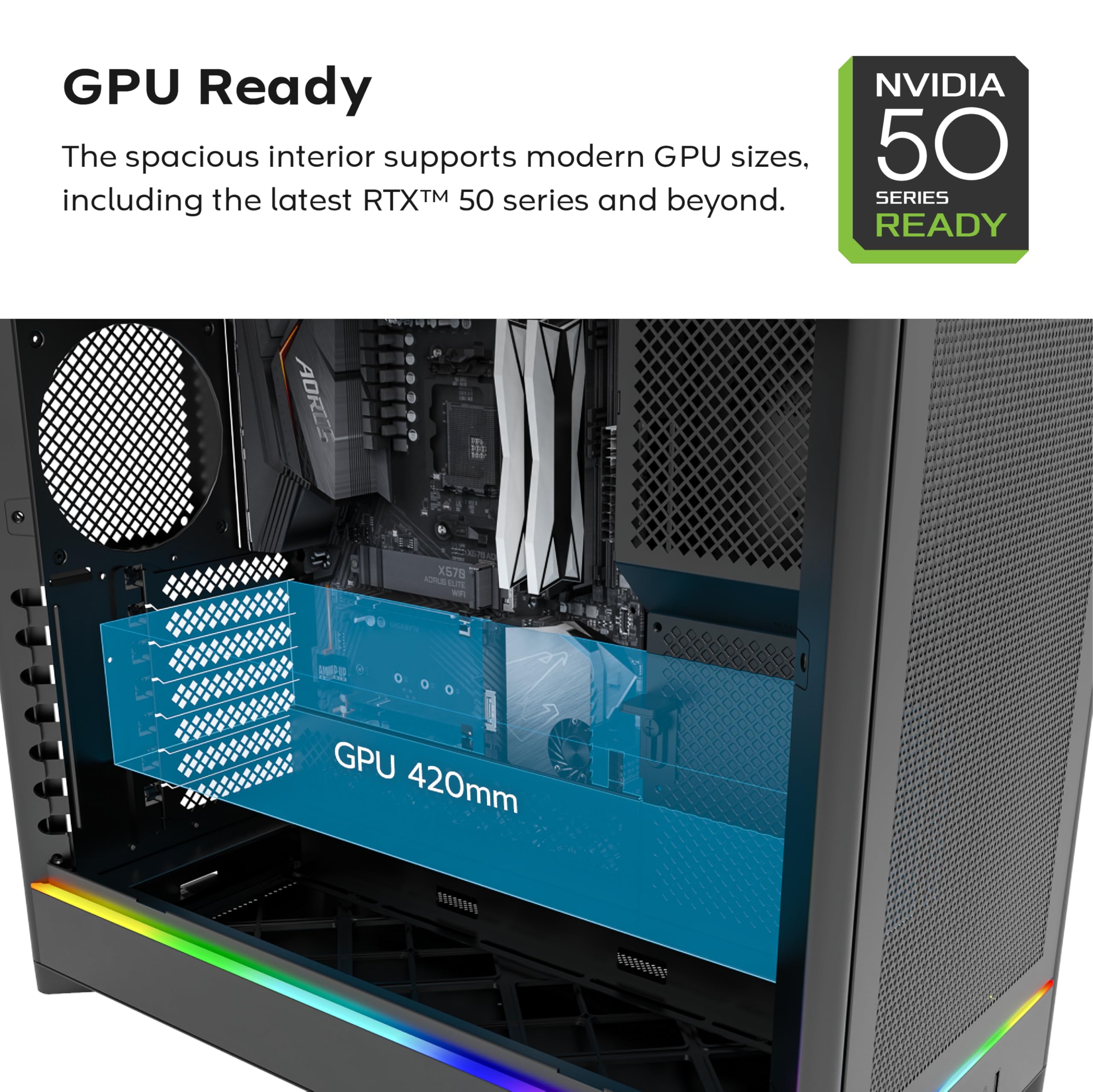 MONTECH HS01 Pro, ATX Mid-Tower PC Case, Gaming PC, High-Airflow, Reversible Layout, Mesh Front Panel, 5X ARGB PWM Fan Pre-Installed, Sink-in Design, Toolless Panels, White
