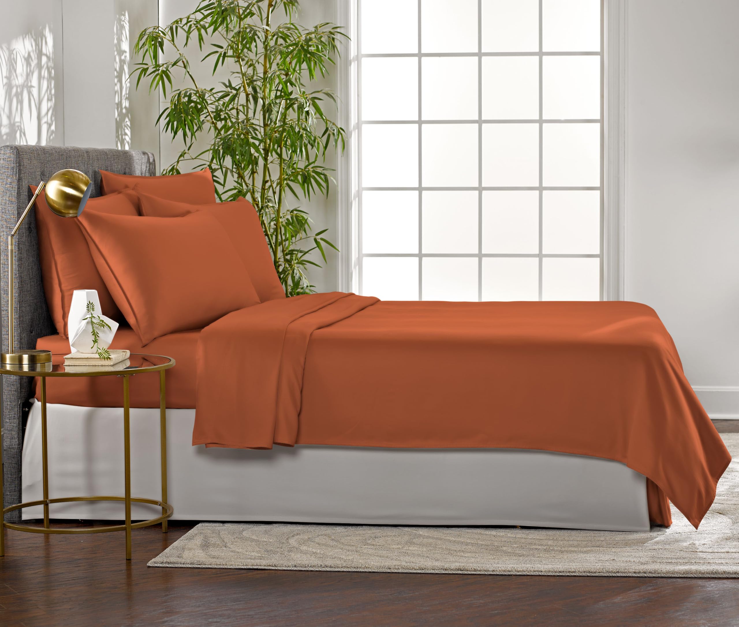 Pure Bamboo Lenzuola Queen Size Set da 4 pezzi, vero bambù biologico al 100%, lussuosamente morbido e rinfrescante, doppia cucitura, tasche profonde 40,6 cm, promessa di qualità (regina, terracotta)