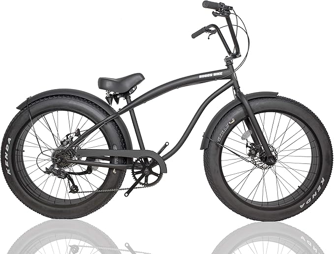 極太タイヤ ファットバイク Fat Bike 泥除けフェンダー仕様 26インチ シマノ7段変速ギア搭載モデル マットブラック Buggs クルーザー自転車 Amazon