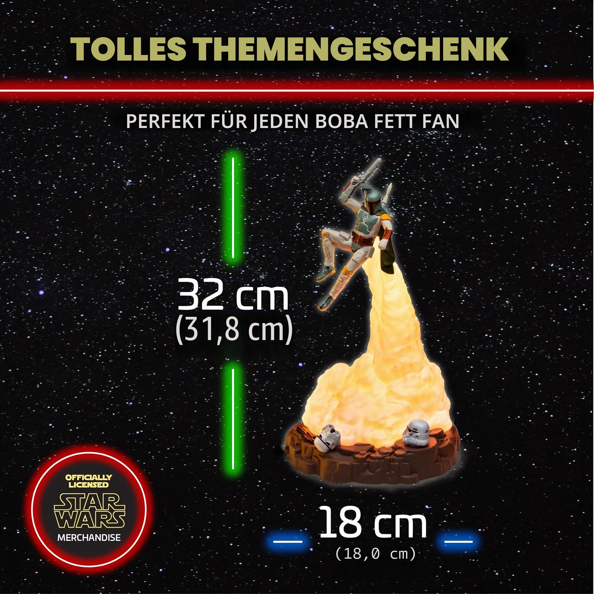 Paladone Unisex Kinder Star Wars-Boba Fett Figural Light-31cm, Black, Estándar Tischlampe - Lampe - Schreibtischlampe