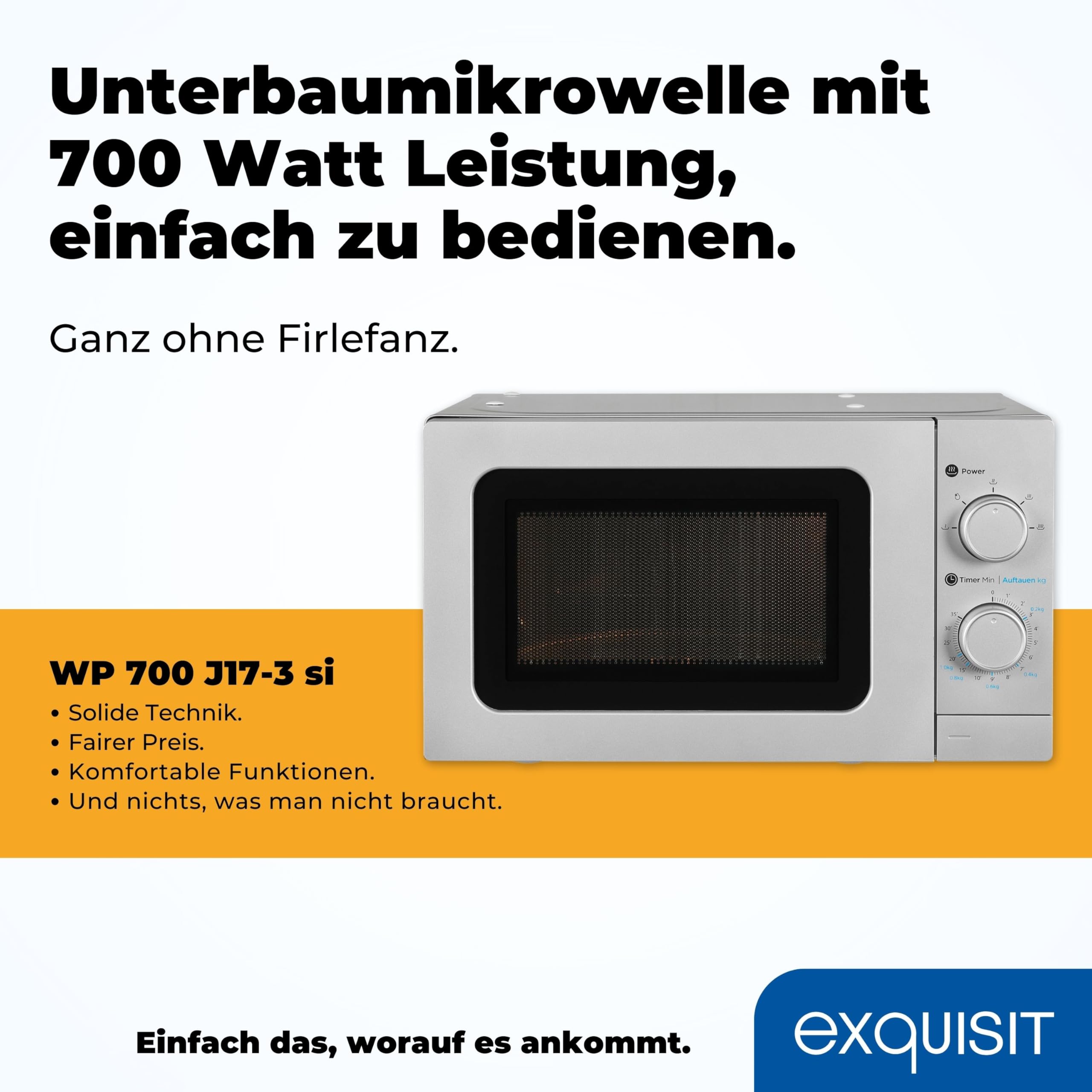 Exquisit Unterbau Mikrowelle WP 700 J17-3 - Mikrowelle unterbaufähig, Silber