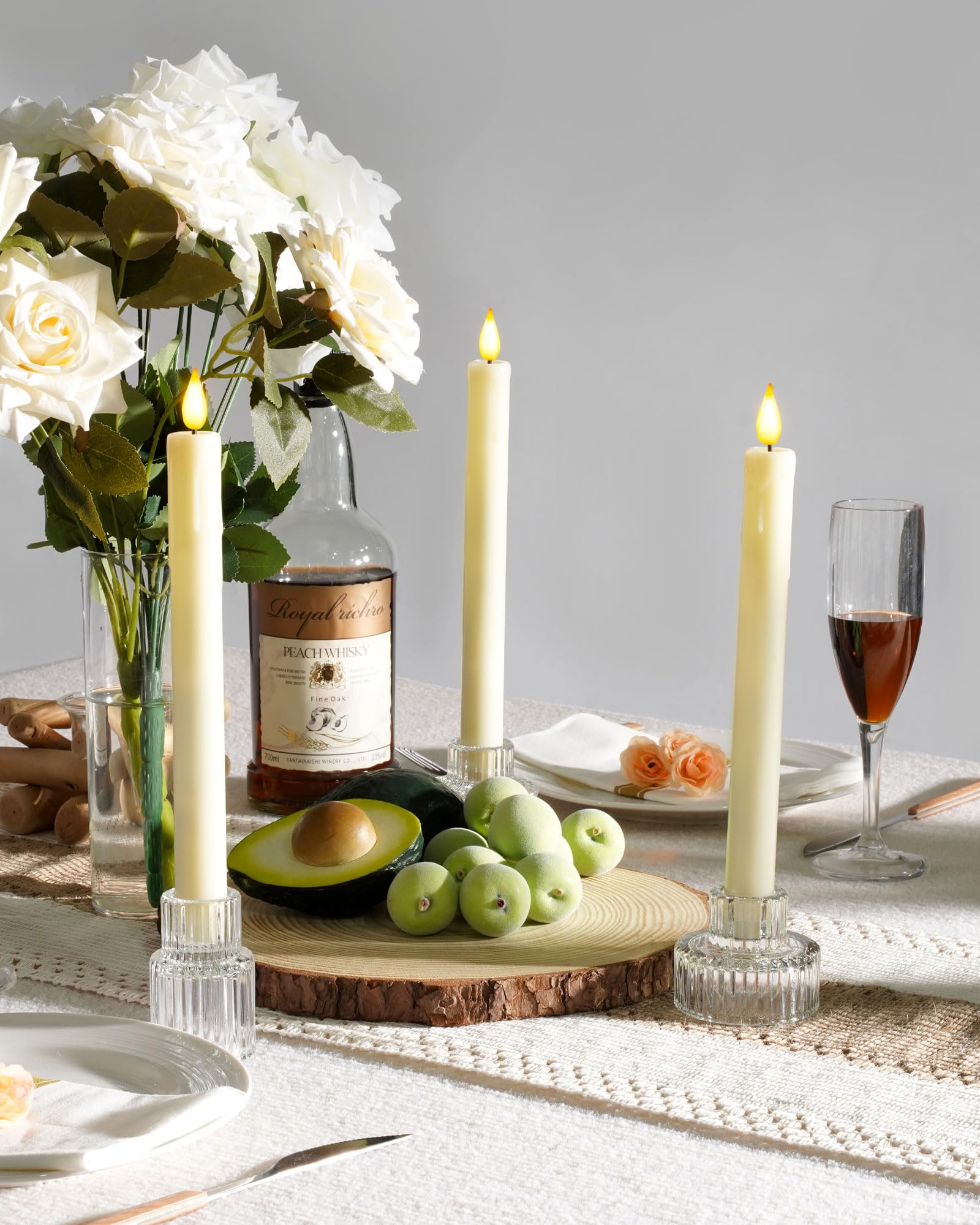 Paquete de 2, 3 y 6 velas cónicas sin llama, sin control remoto, realistas parpadeantes que funcionan con pilas, velas LED de plástico marfil seguras para bodas, decoración de mesa, Navidad y 4