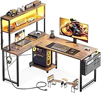 Vista 18 de AODK Escritorio en Forma de L para Gaming con Luz LED y Toma de Corriente, Mesa de Computadora Reversible en Forma de L de 43 Pulgadas con Estante