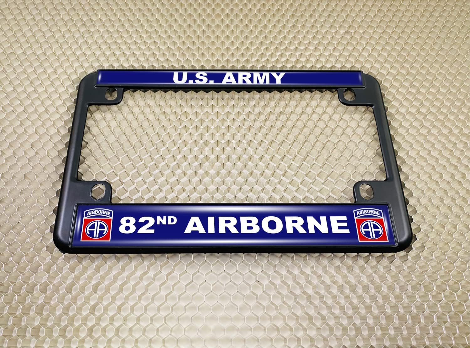 [Officially Licensed Product] - Motorcycle Metal License Plate Frame with U.S. Army 82nd Airborne Division Design - Black