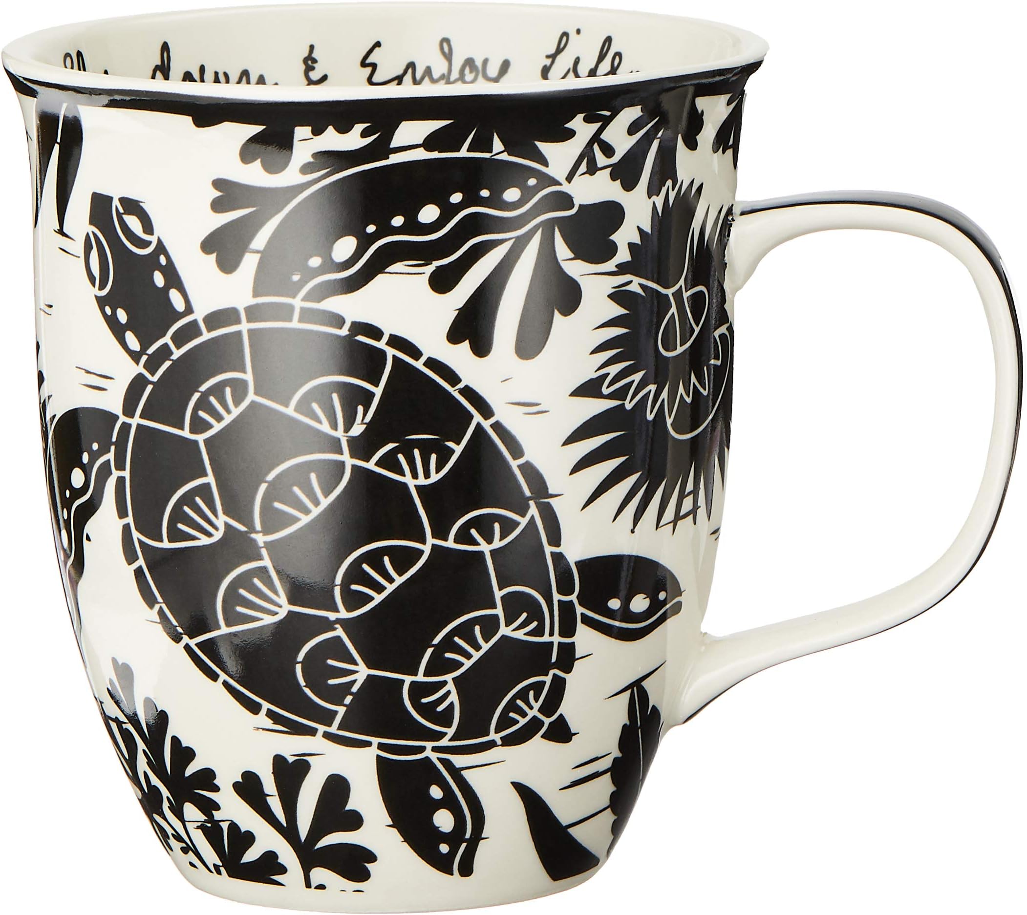 Karma Gifts 16 oz Black and White Boho Mug Sea Turtle - Cute Coffee and Tea Mug - Ceramic Coffee Mugs for Women and Men, 1 Count (Pack of 1)