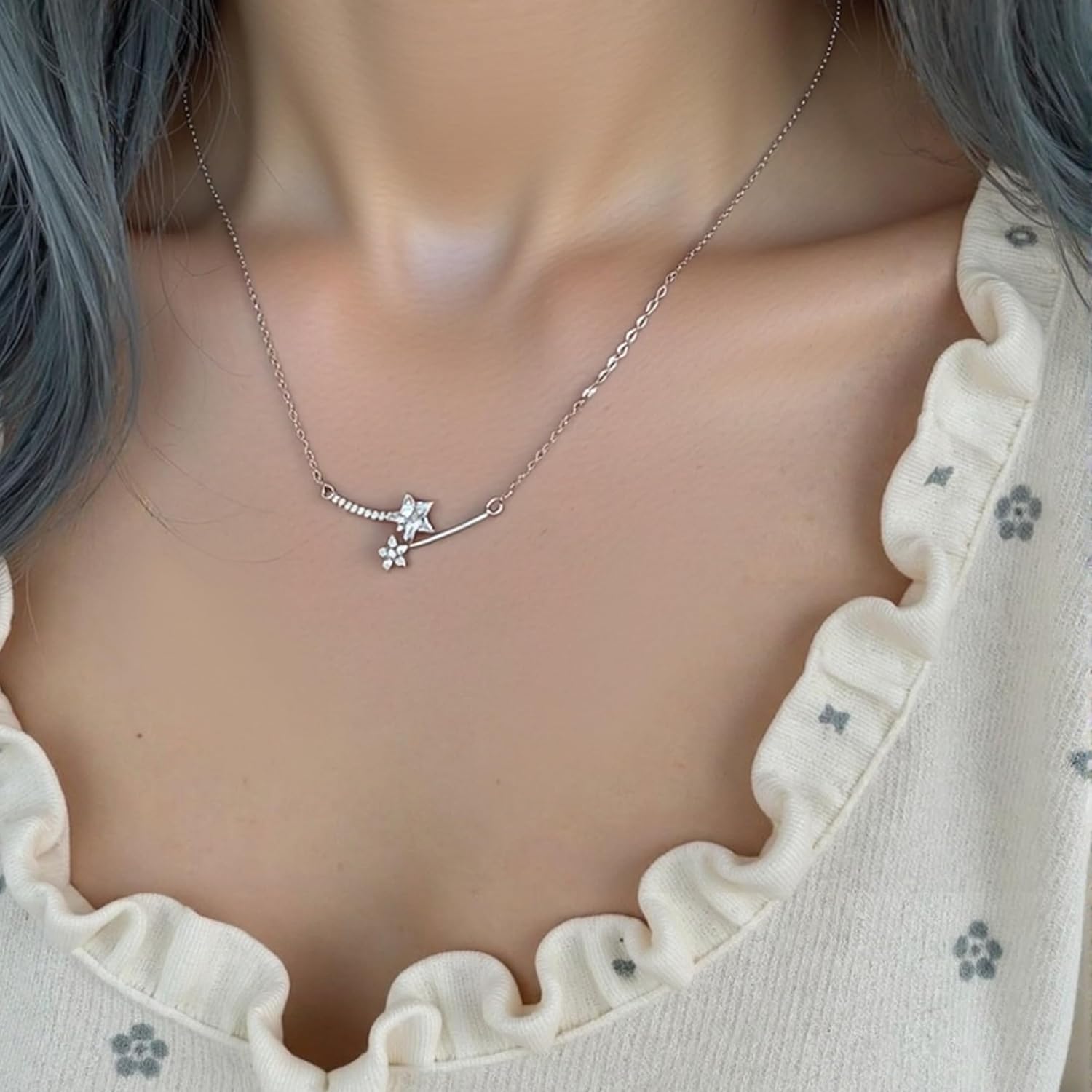 Two Piece Y2k Irregular Starlight Necklace for Women Snake Bone Chain Pendant Jewelry Collar Chain Blue - Image 6