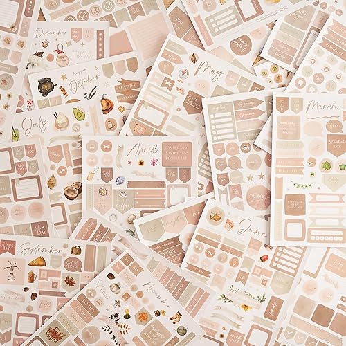 Calcomanías de planificador estético para planificación divertida, más de 1220 diseños bohemios mensuales para tu calendario o álbum de recortes,