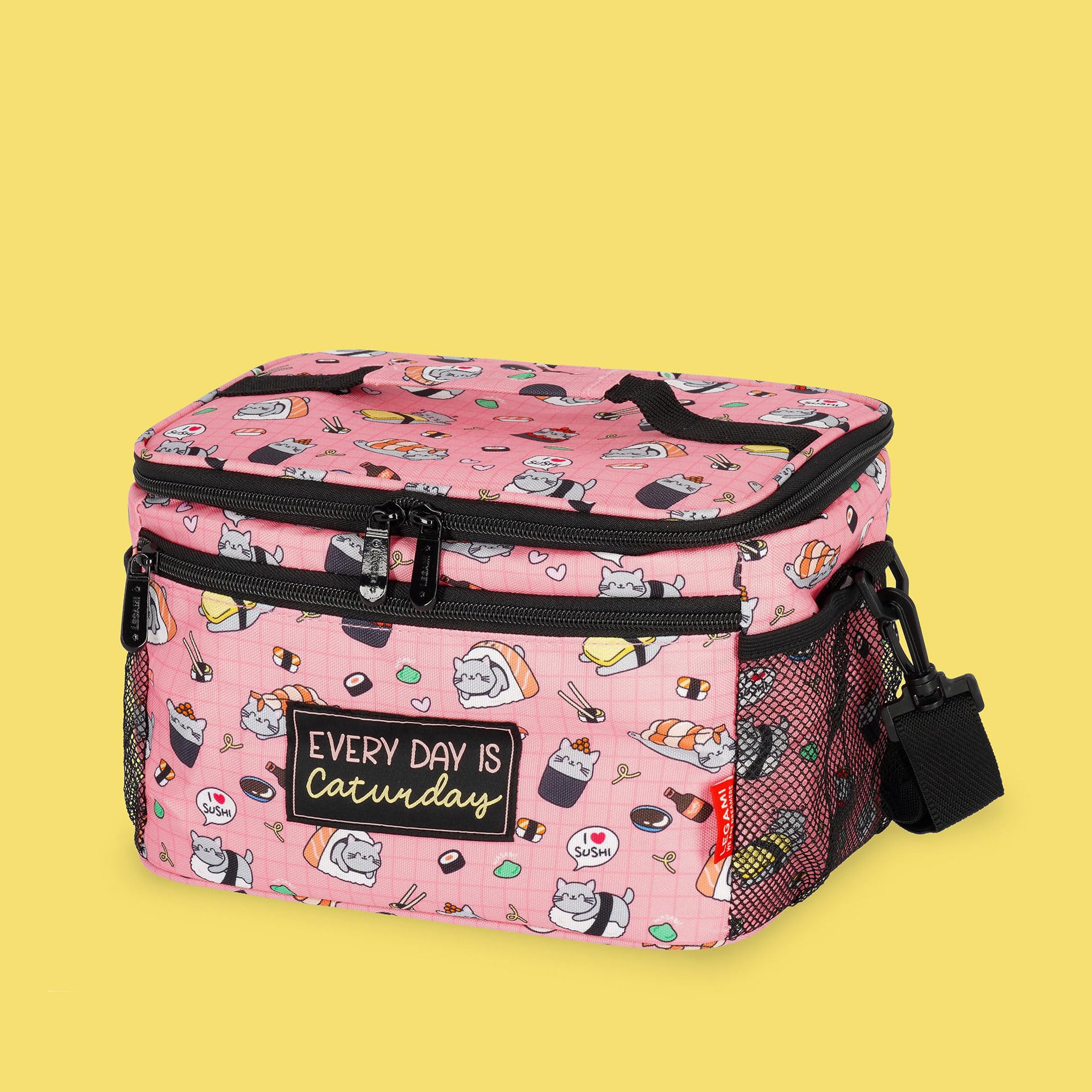 Legami - Borsa termica per il pranzo, tema Sushi Cat, borsa termica per il pranzo, grande capienza 7,7 litri, tracolla regolabile, 28 x 17 x 15 cm