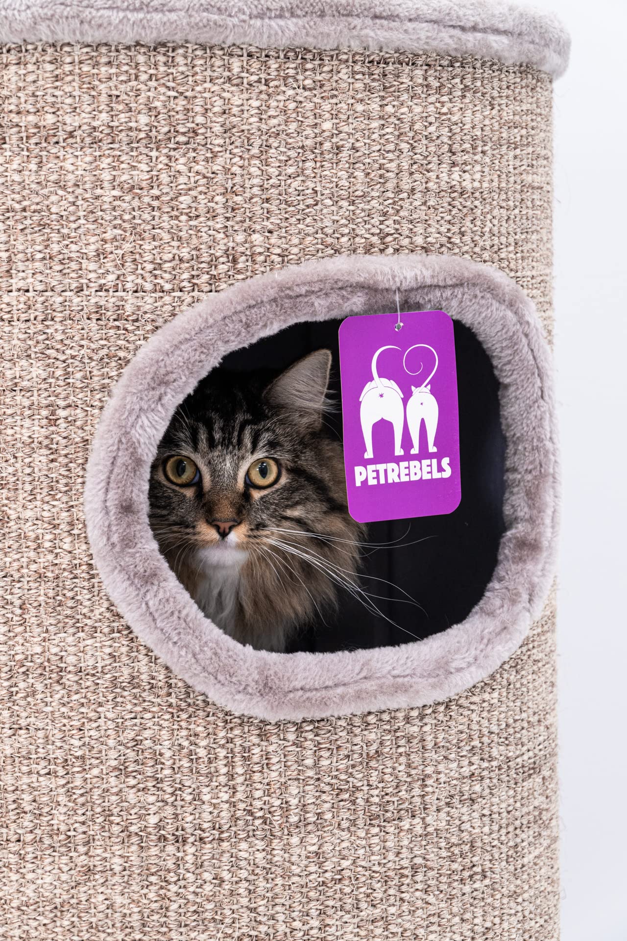 Petrebels Tiragraffi per gatti, XXL, 110 cm, con 3 ingressi, in sisal, extra largo, Ø 45 e pesante per la stabilità, cupola 110, cupola per gatti e torre da arrampicata per gatti, cappuccino