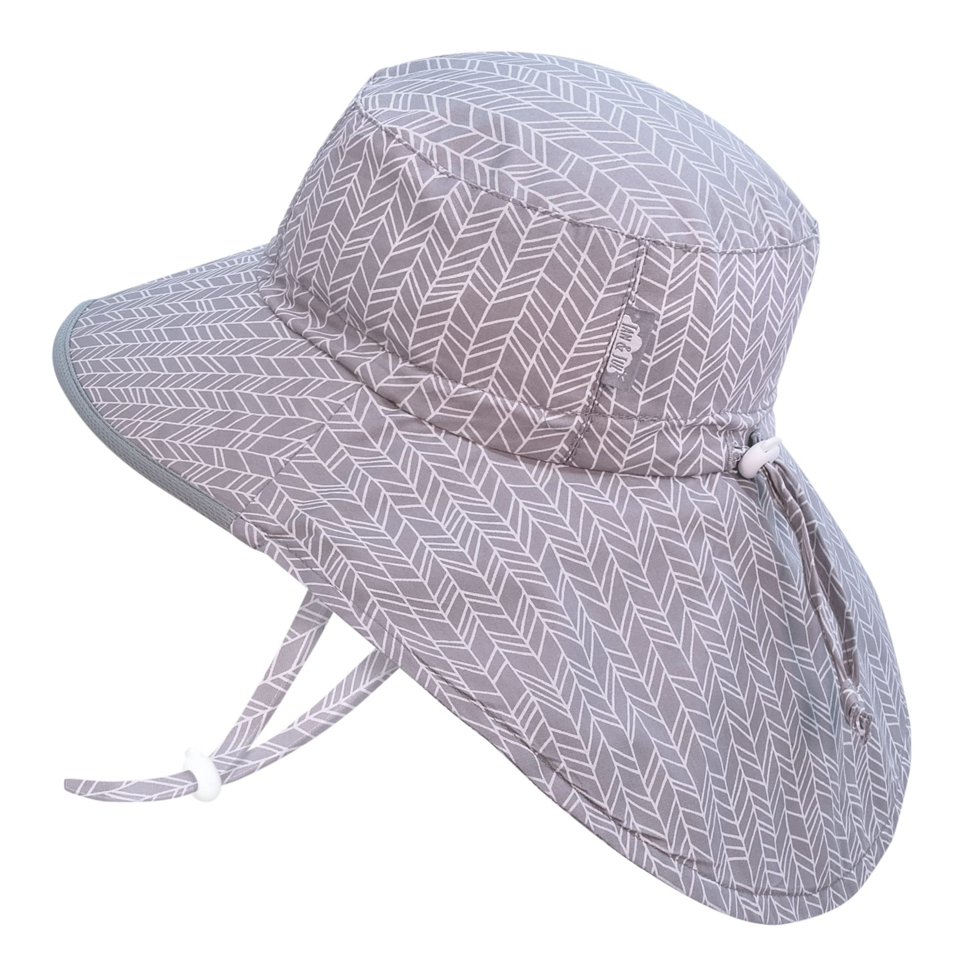 JAN & JUL UPF 50 Baby Infant Cotton Sun-Hat with Neck-Flap (S: 0-6 Months, Grey Herringbone)