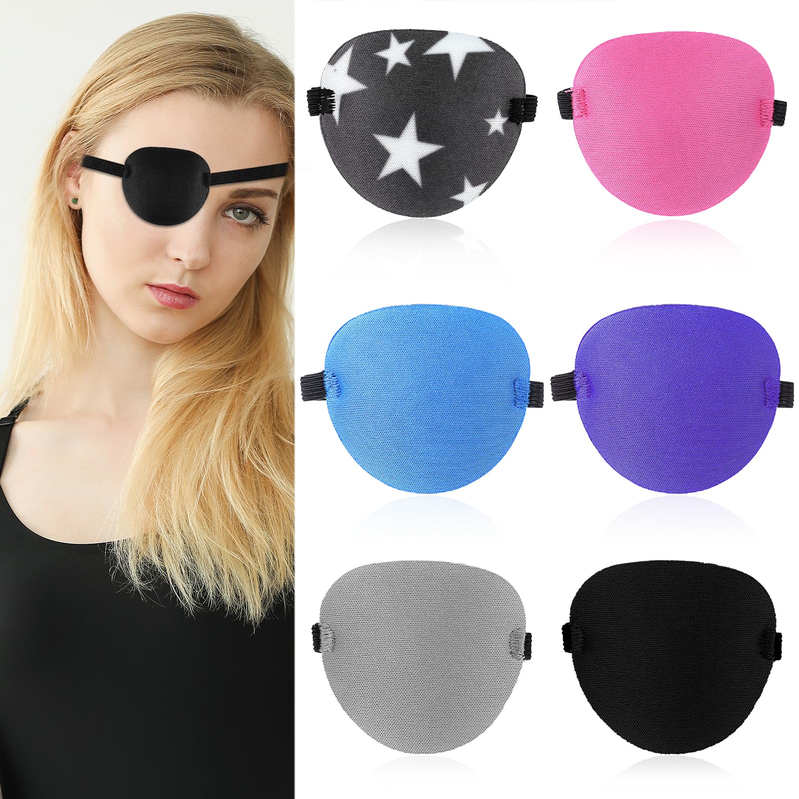 6Pcs Eye Patches Comfortable Left or Right Single Eye Patches Professional Medical One Eye Cover Reusable Black Soft Single Eye Patches for Eyeglass Treat Lazy Amblyopia Strabismus Adults (Colorful)