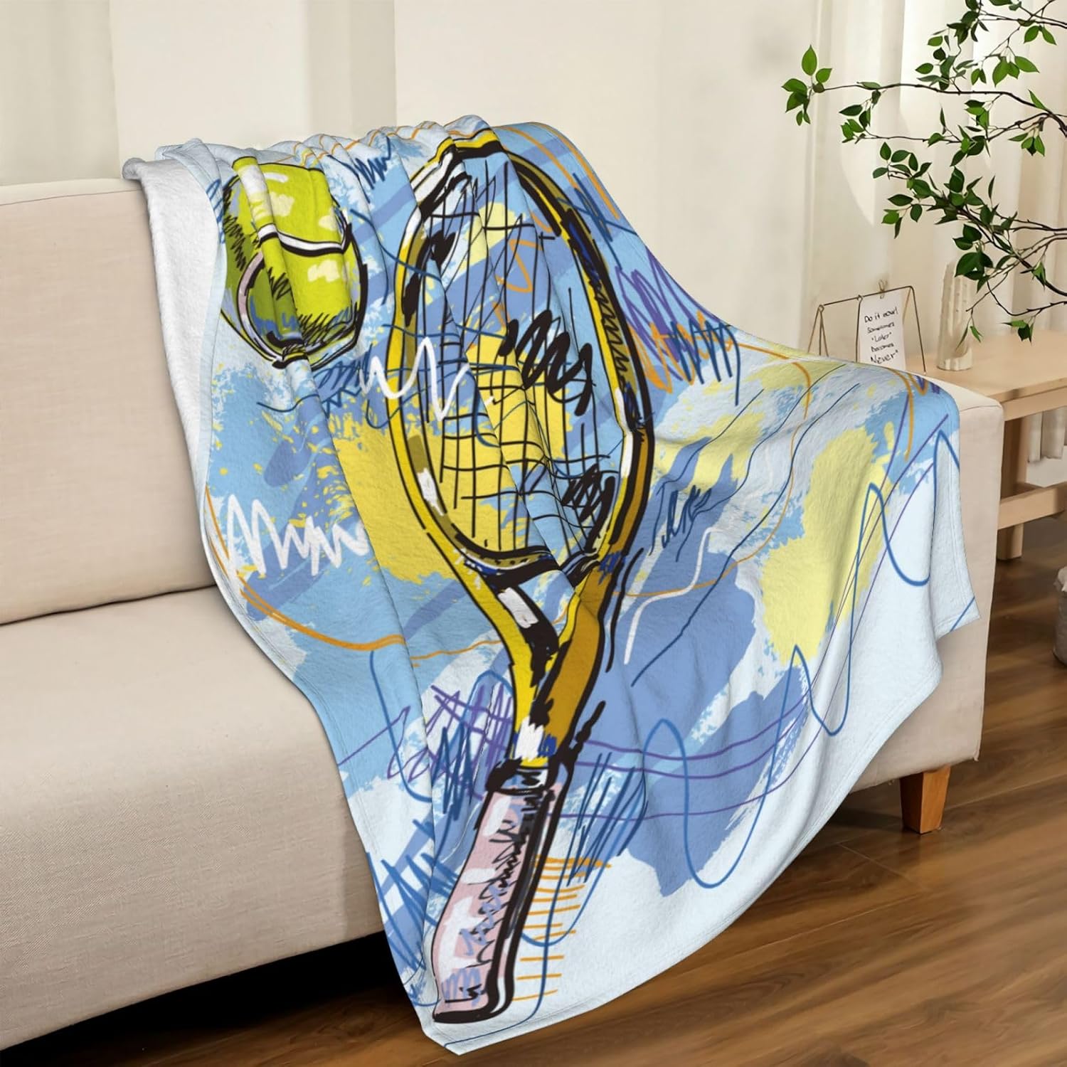 Tennis Racket Ball Sport Throw Blanket Soft Bed Bedding Warm Cozy Plush Flannel Fleece Blankets Gifts for Kids Boys Girls Teens Men, Sofa Couch Car Bedroom Home Decor, 60"x50" - Image 8