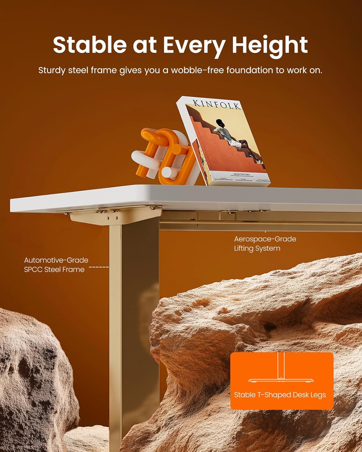  Height Adjustable Electric Standing Desk, 32 x 19 Inches Sit Stand up Desk, Memory Computer Home Office Desk, White+Gold thumbnail