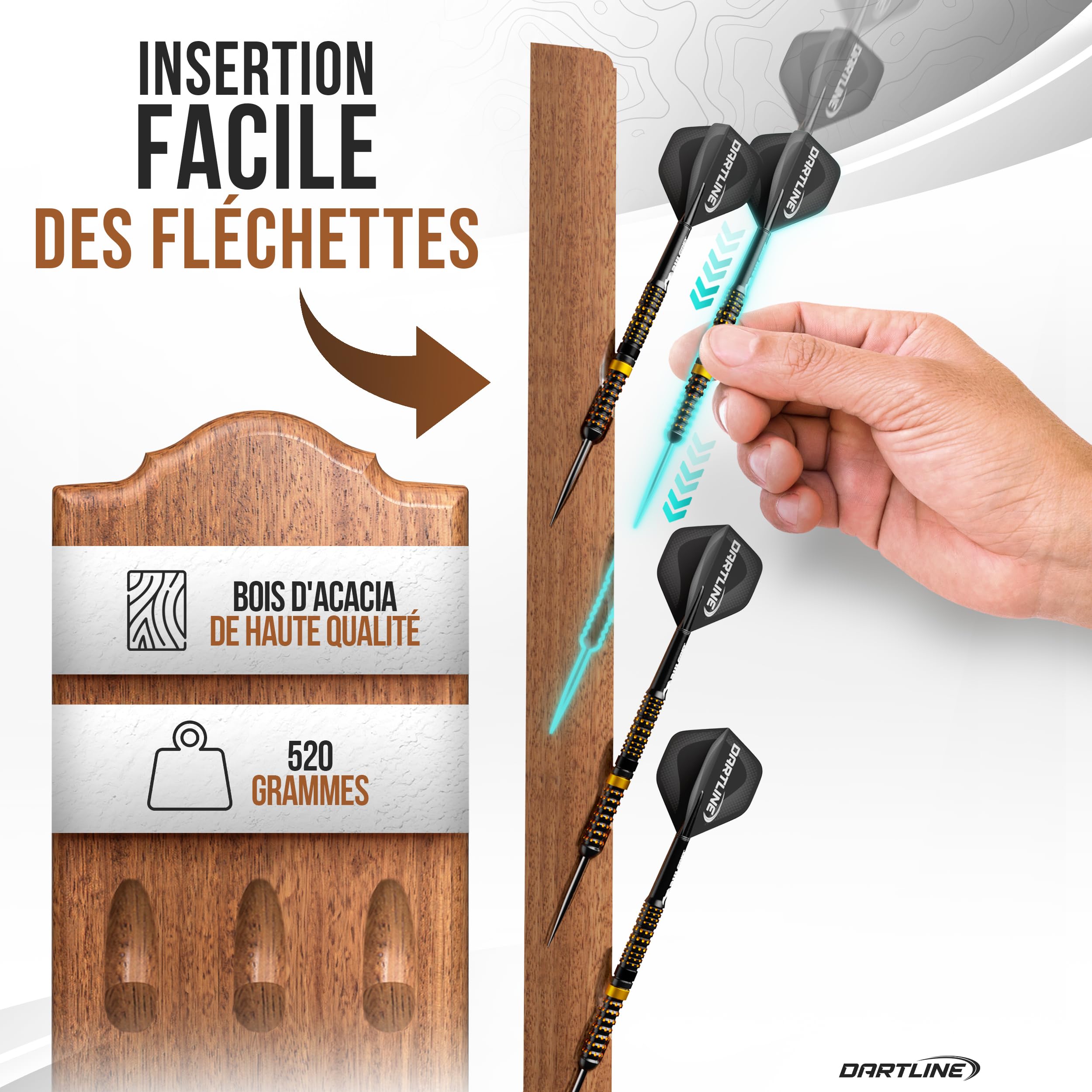 Porte-fléchette Mural en Bois pour 12 fléchettes - Support Mural pour fléchettes Acier et Soft - Accessoire Darts de qualité (Marron, Forme Allongé)