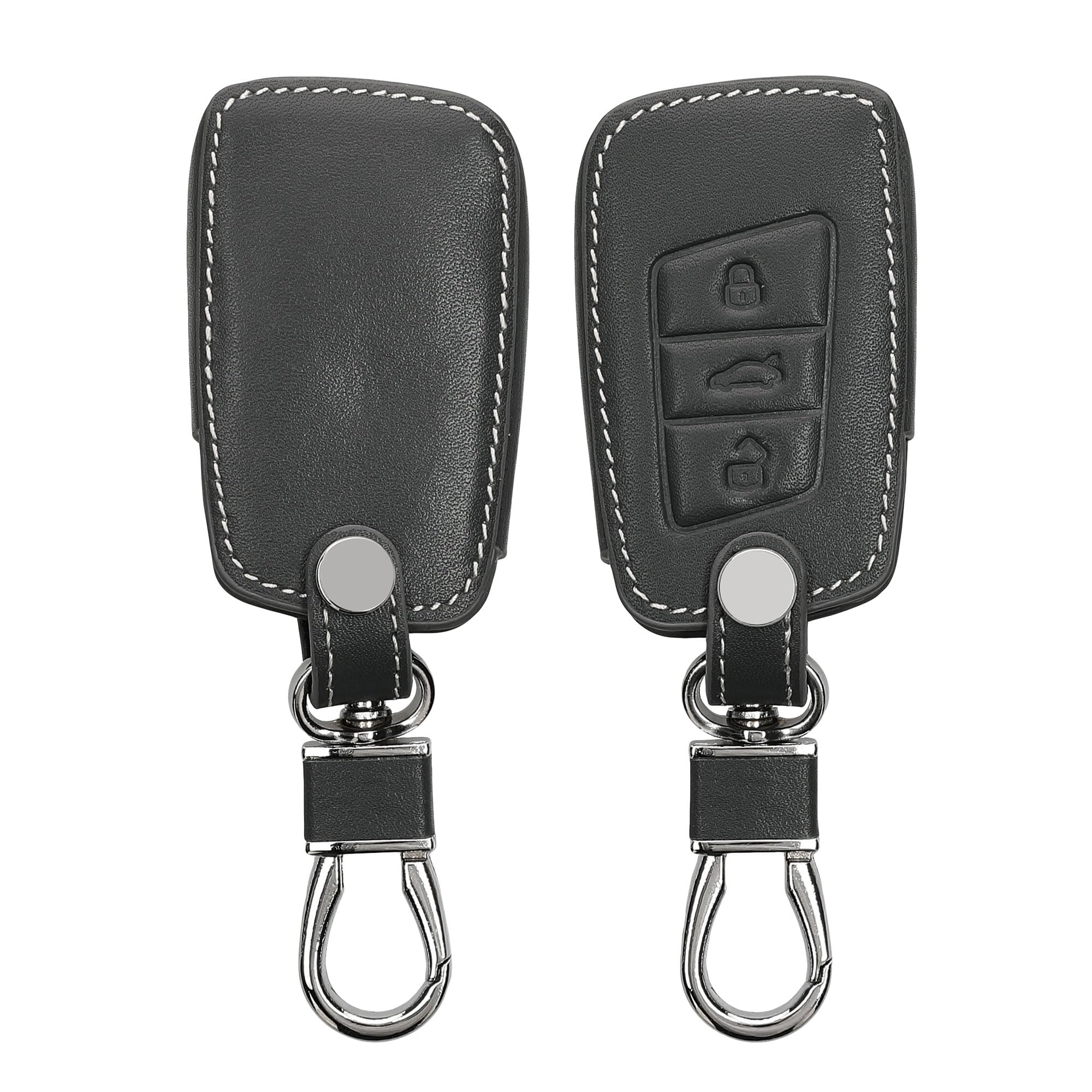 Custodia In Pelle Per Chiave Auto Audi A 3 Pulsanti - Vera Pelle Con Chiusura Keyless Go - Compatibile Con A1, A3, A4, Q5, TT E Altri - Colore Nero E Rosso