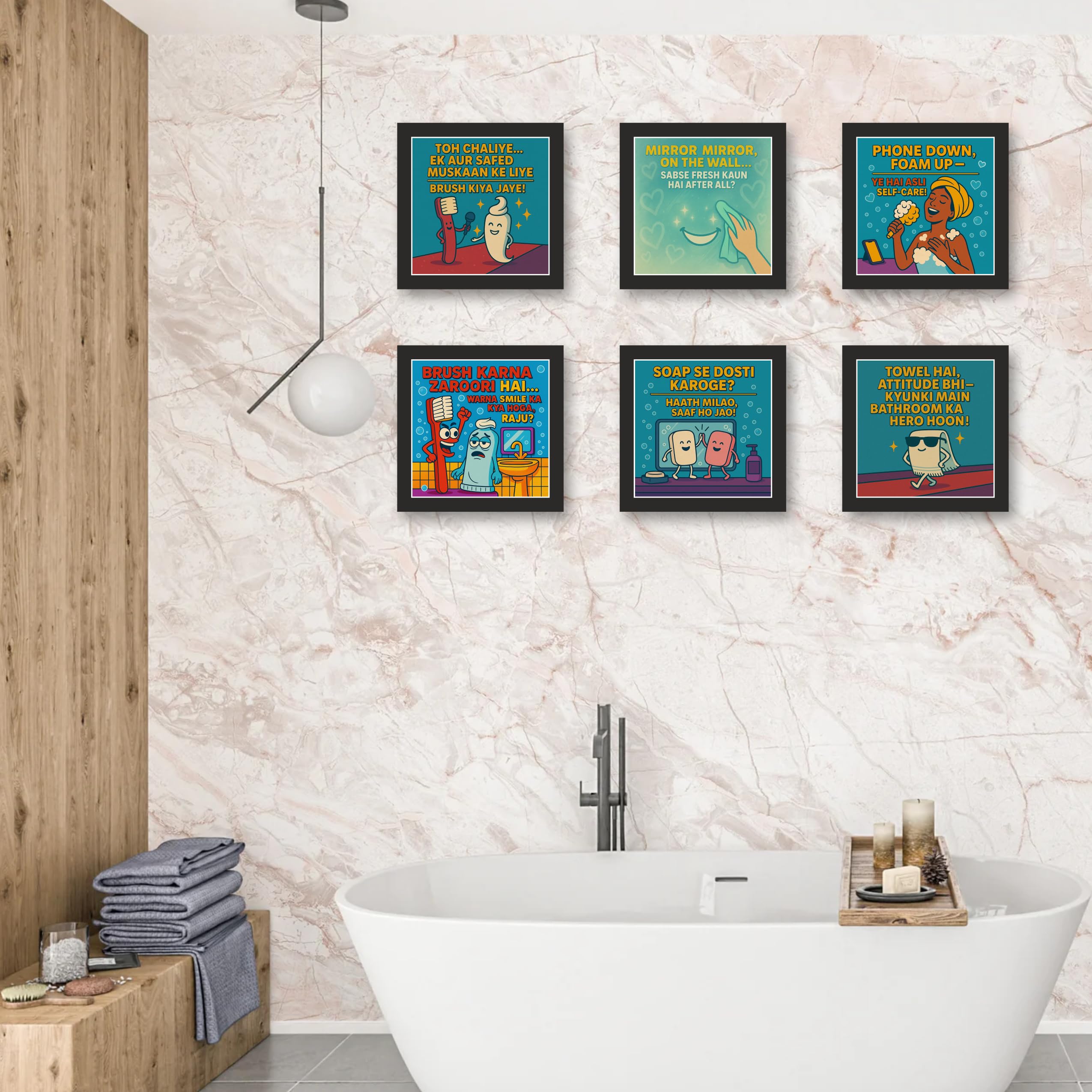 "Bathroom Banter Humorous Wall Art Set – Set of 6 – 12 in x 12 in…