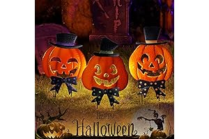 Juegoal 3 Pack Halloween Lighted Pumpkin Garden Stakes, Light Up Metal Jack-o-Lantern...