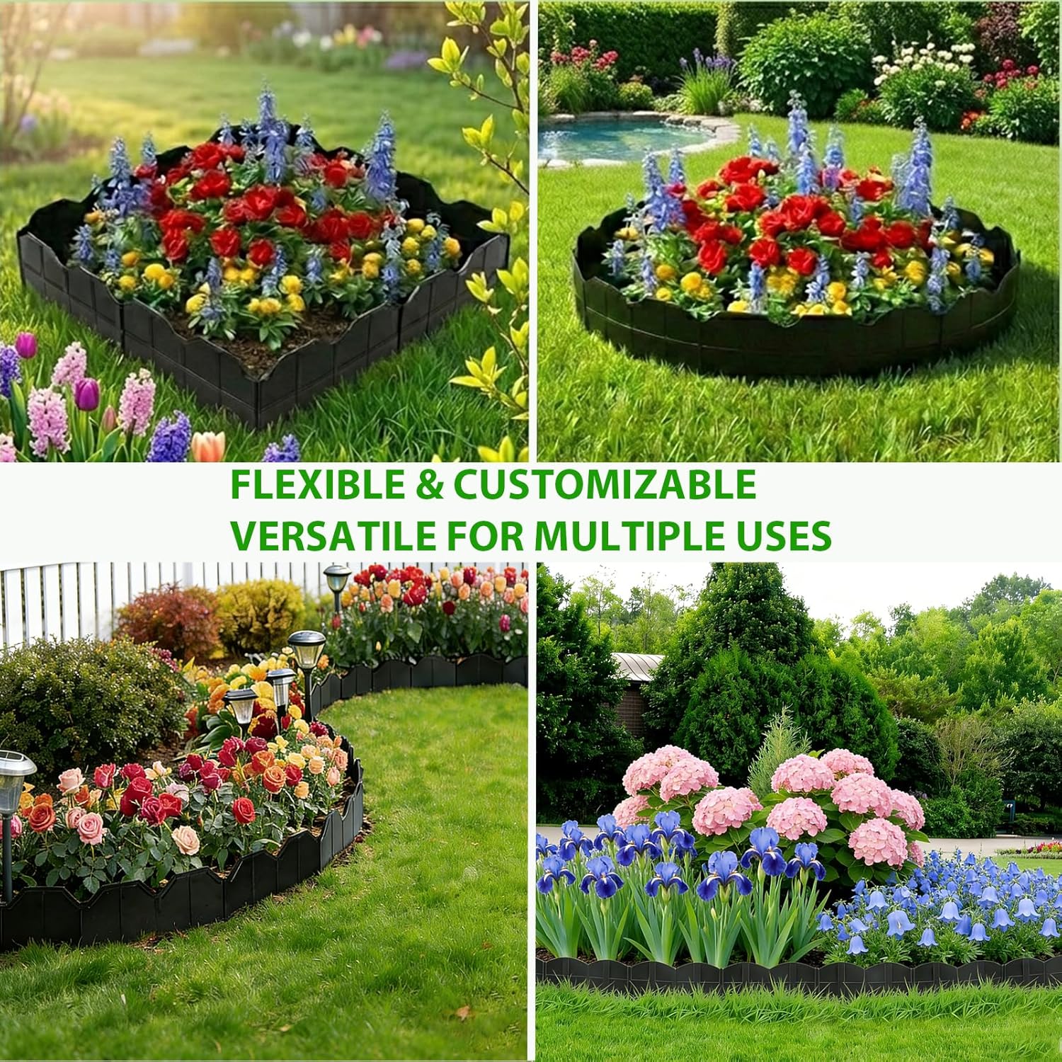 Landscape Edging No Dig, Garden Edging Border with 20Pcs Stakes, Plastic Flower Bed Border Flexible for Landscaping, Lawn Patio, Pathway, Black (20)