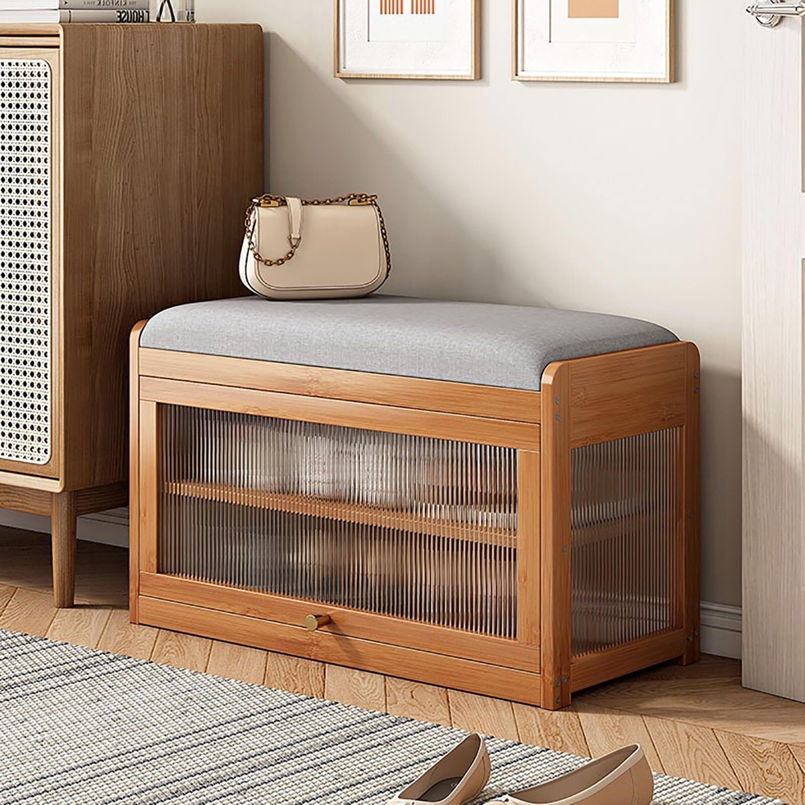 Étagère à chaussures d'entrée en bois pour s'asseoir confortablement chez soi