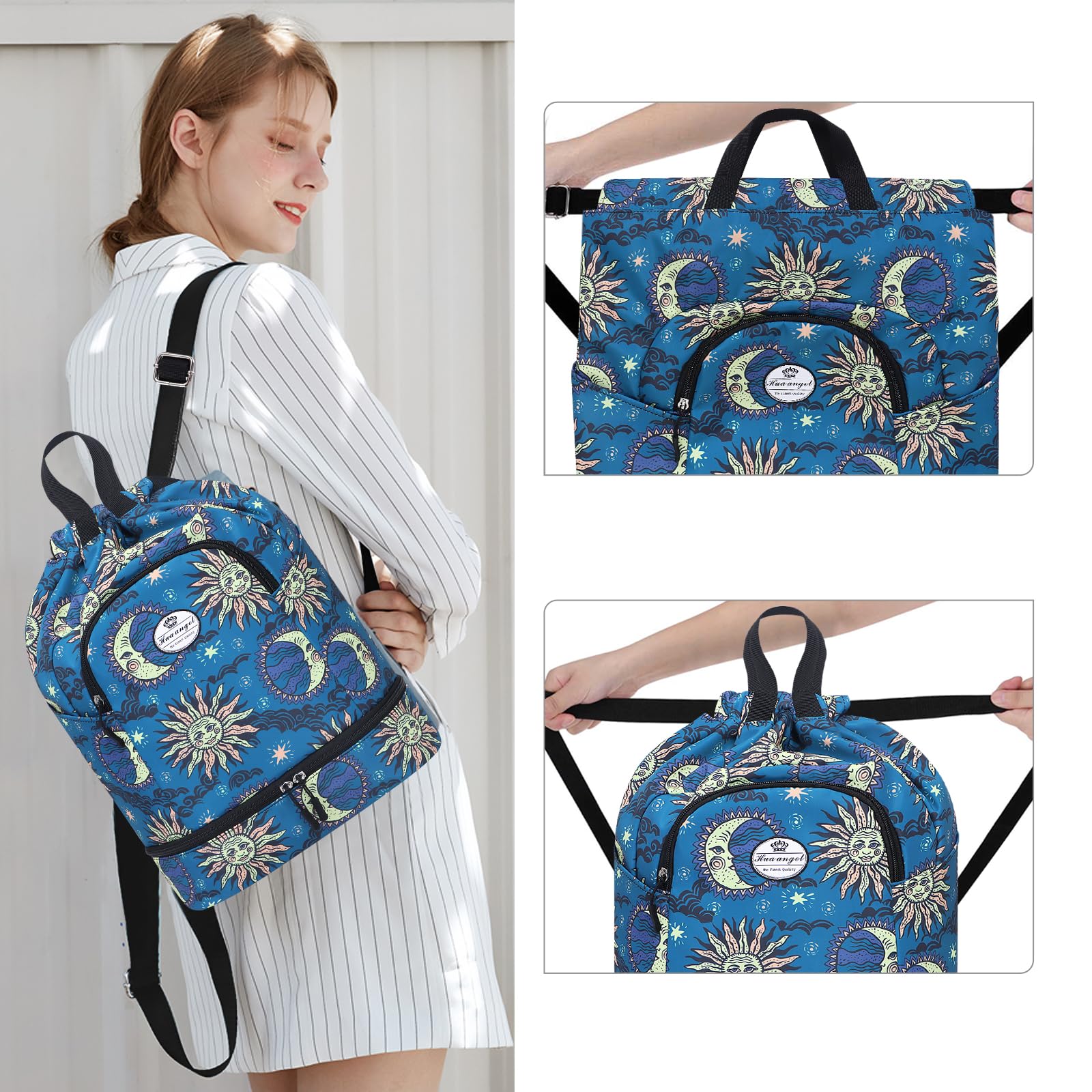 HUA ANGEL Unisex Drawstring Backpack Sports Gym Bag Drawstring Bag Weekend Daypack With Shoe Compartment for Women Men Basketball Football Outdoor Fitness Yoga Swimming Beach - Image 2