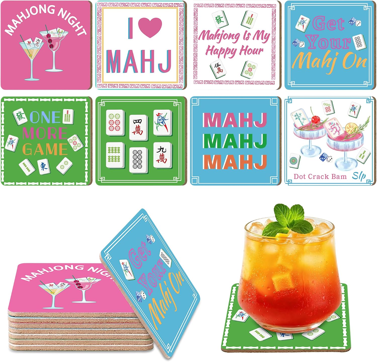 Mahjong Gifts – 8 Pack Mahjong Coasters, Mahjong Gifts for Women, Mahjong Accessories, Gift for Mahjong Lovers, Mahjong Party Supplies
