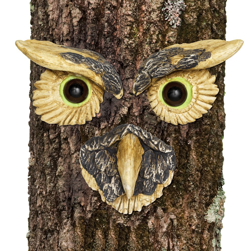 Bits and Pieces - 'Owl Face' Tree Hugger - Yard Decoration - Whimsical Tree Sculpture – Outdoor Tree Face - Garden Decoration - Garden Peeker Yard Art