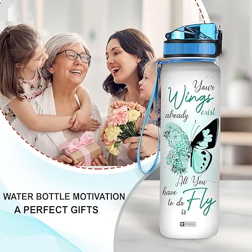 Vista 41 de Hyturtle Botella de agua motivacional personalizada con texto en inglés "Just A Girl Who Loves Butterflies", botella de agua motivacional