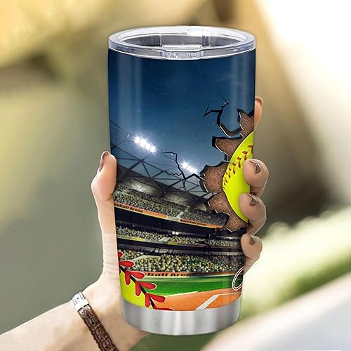 Vista 15 de Hyturtle Vaso de sóftbol personalizado, regalo de softbol para mamá, entrenadora, mamá, hija, hermana, amiga, botella de softbol, vaso de acero