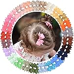 Baby Hair Clips for Girls 50PCS - 2 Girls Fully Lined Bows Hair Pins Tiny Hair Bows Alligator Clips for Baby Girls Infants Toddlers in Pairs