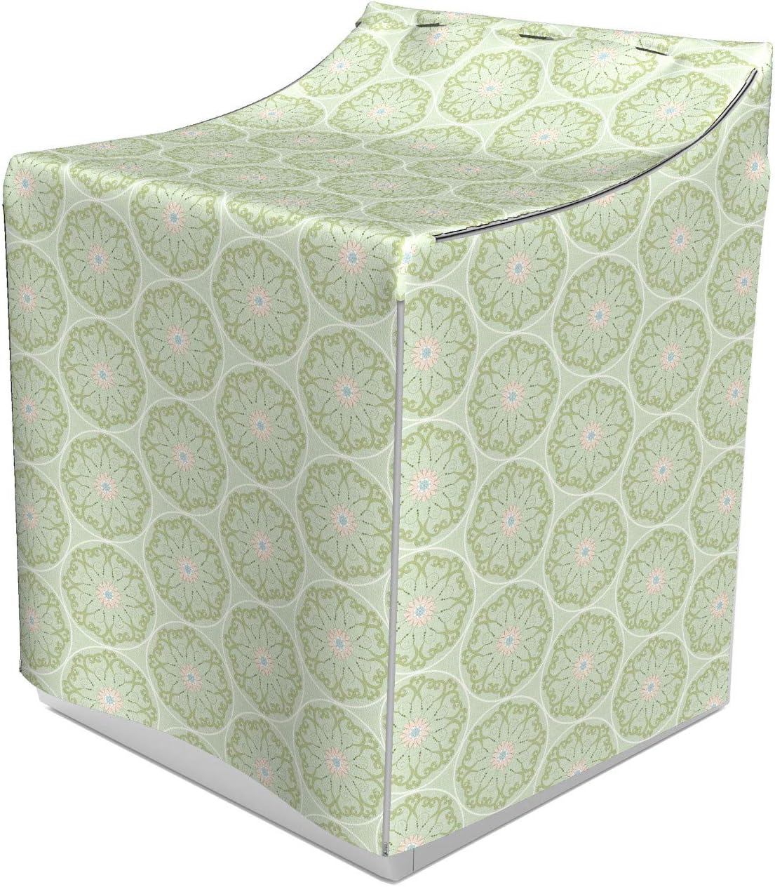 Ambesonne Floral Cover for Washer and Dryer, Classic Traditional Abstract Flower Ornamented Circular Shapes Pattern, Easy Use Bathroom Laundry Decor Accent, 29" x 28" x 40", Pale Green and Champagne