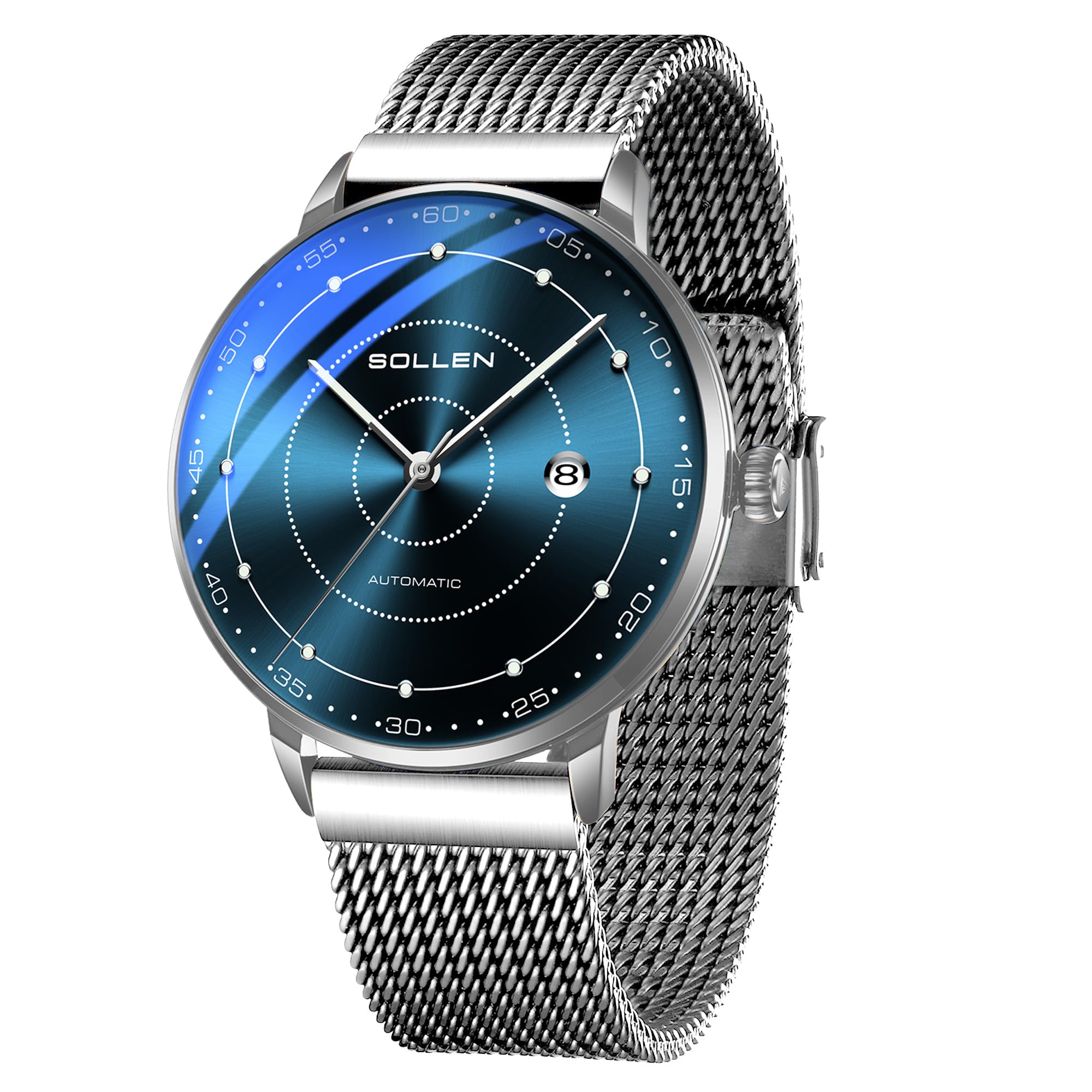 SOLLEN Mechanische Armbanduhren Herren,Klassische Minimalistische Herrenuhren Luxus,Wasserdicht Leuchtend Selbstaufzug Business Automatische Herrenuhr mit Kalendar,Automatikuhr als Geschenk für Männer